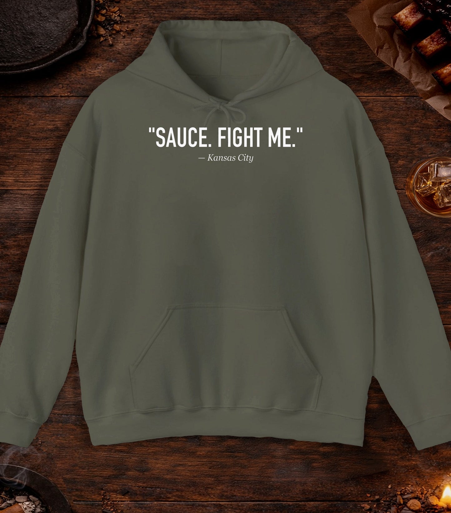 Sauce Fight Me Quote Hoodie - Military Green