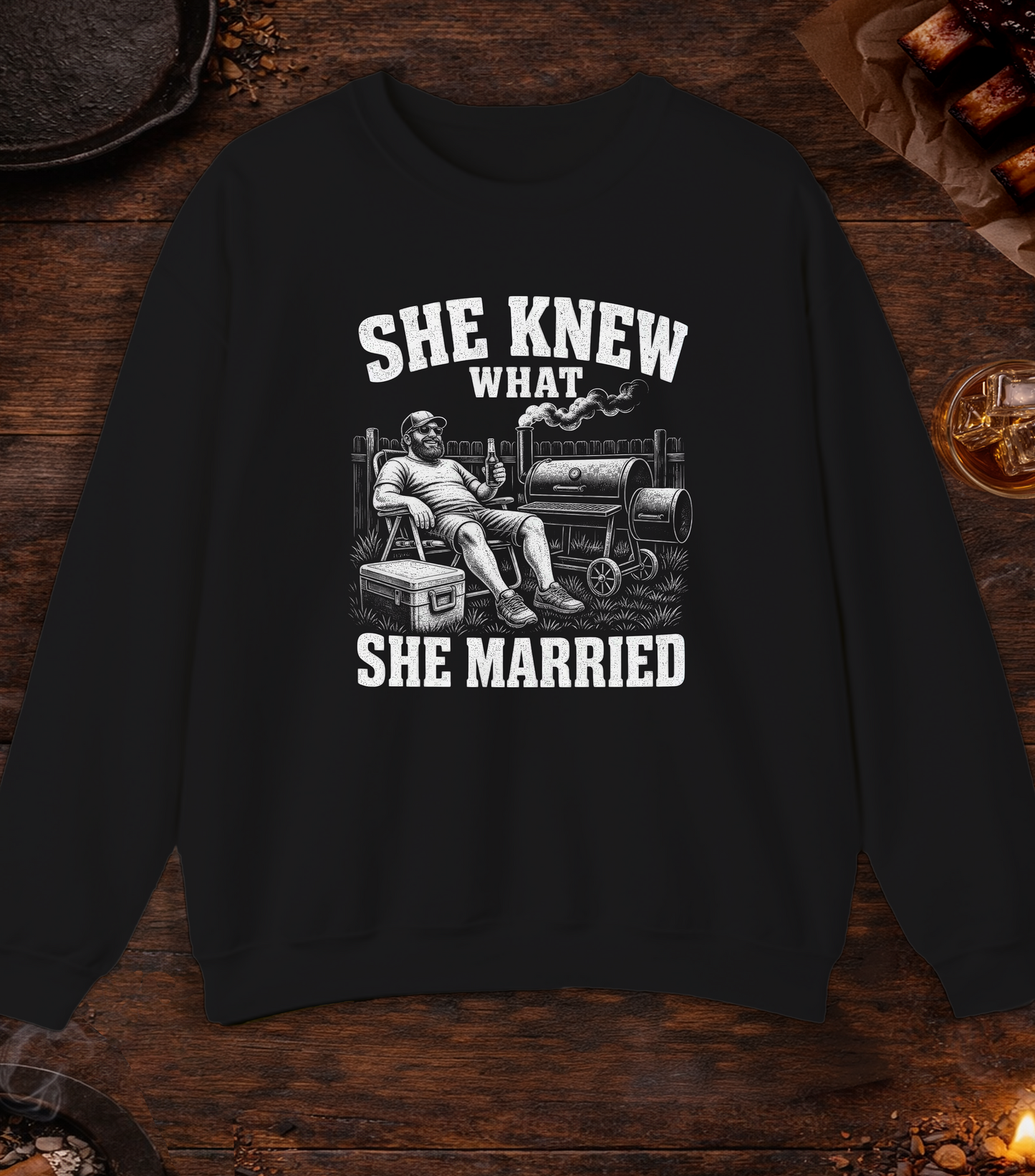 She Knew What She Married Crewneck - Black