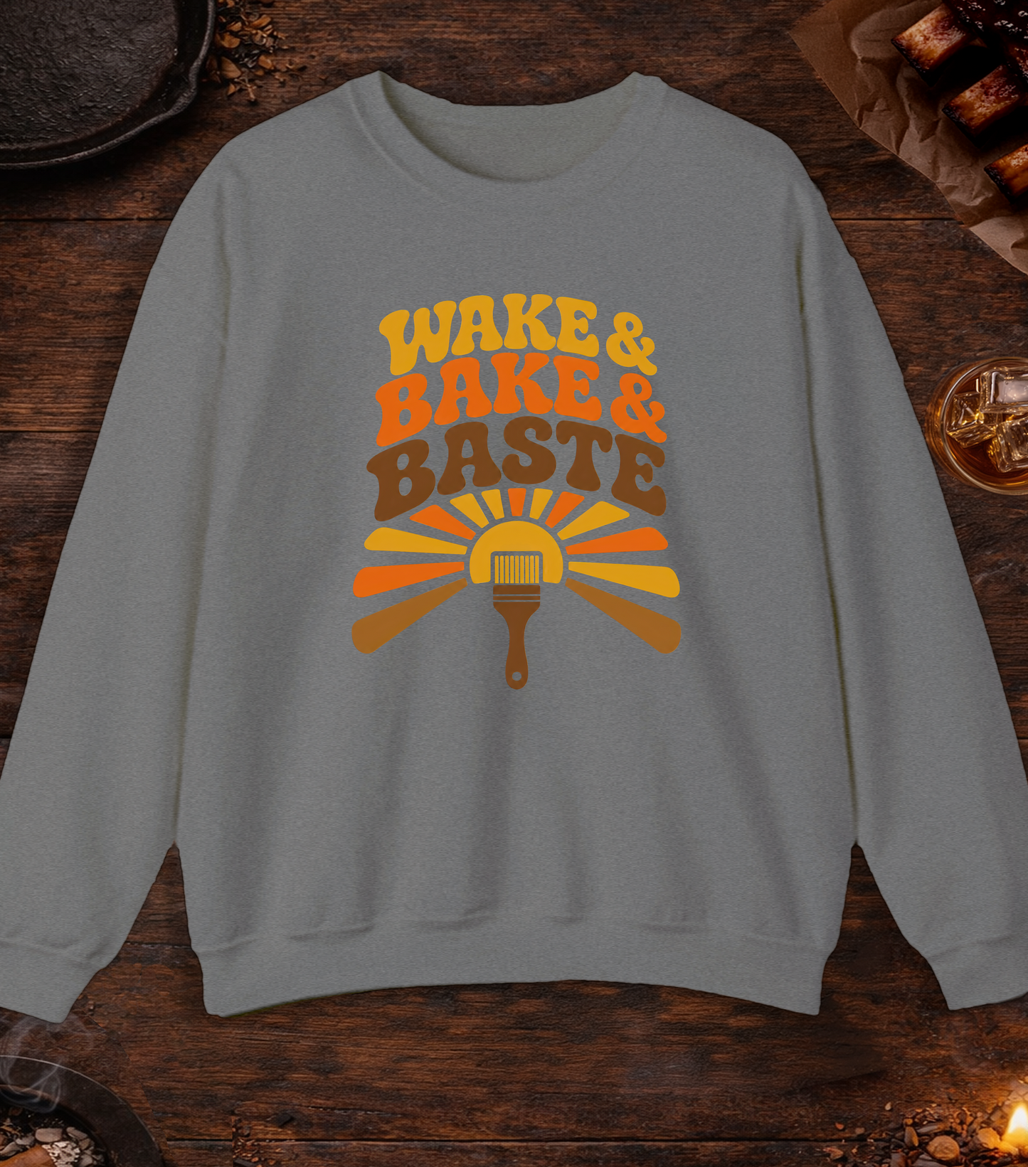 Wake and Bake and Baste Crewneck - Graphite Heather