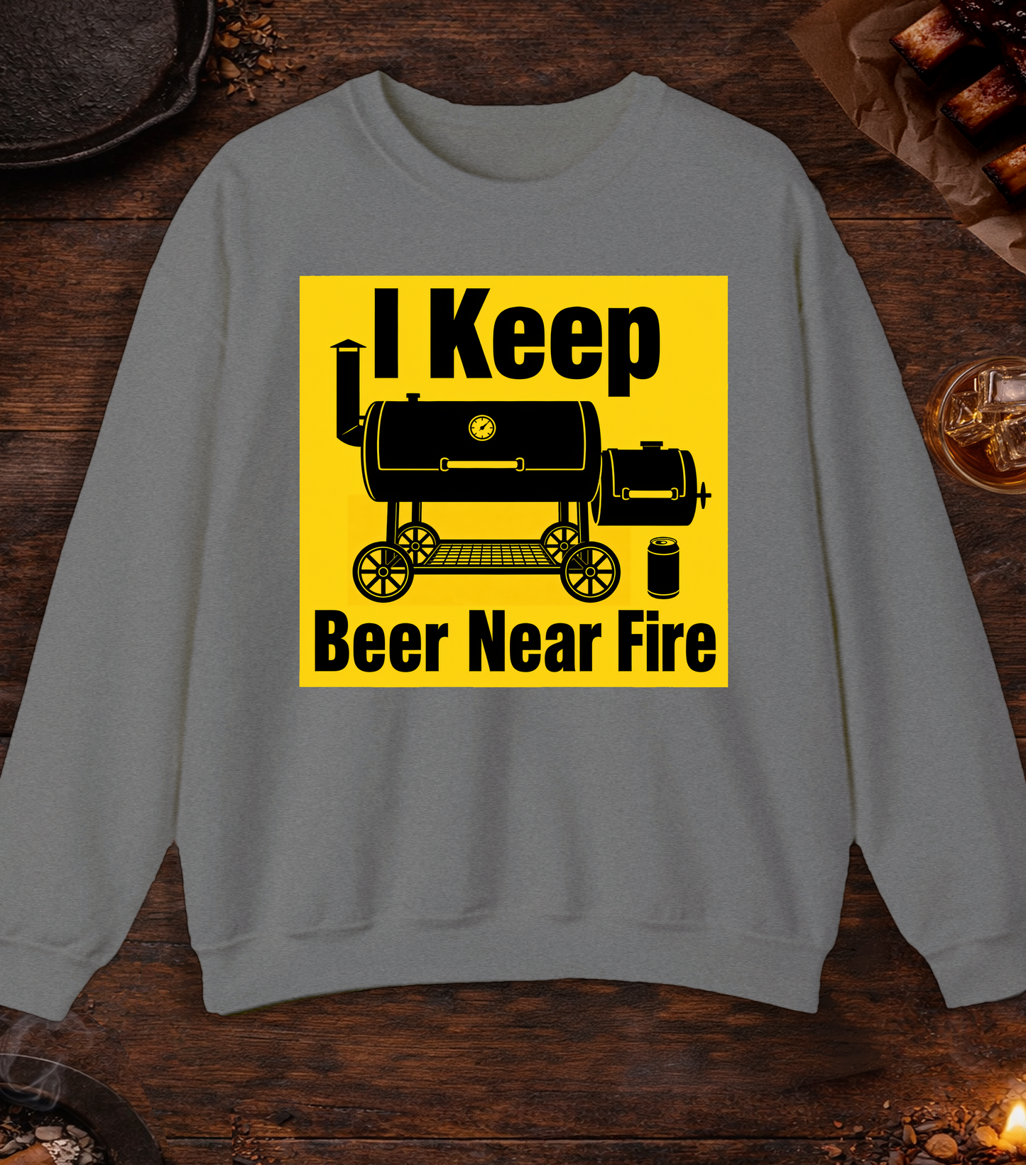 Beer Near Fire Crewneck - Graphite Heather