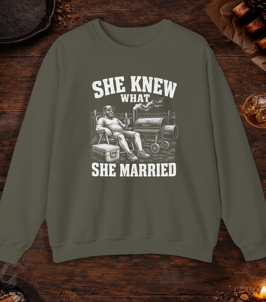 She Knew What She Married Crewneck - Military Green