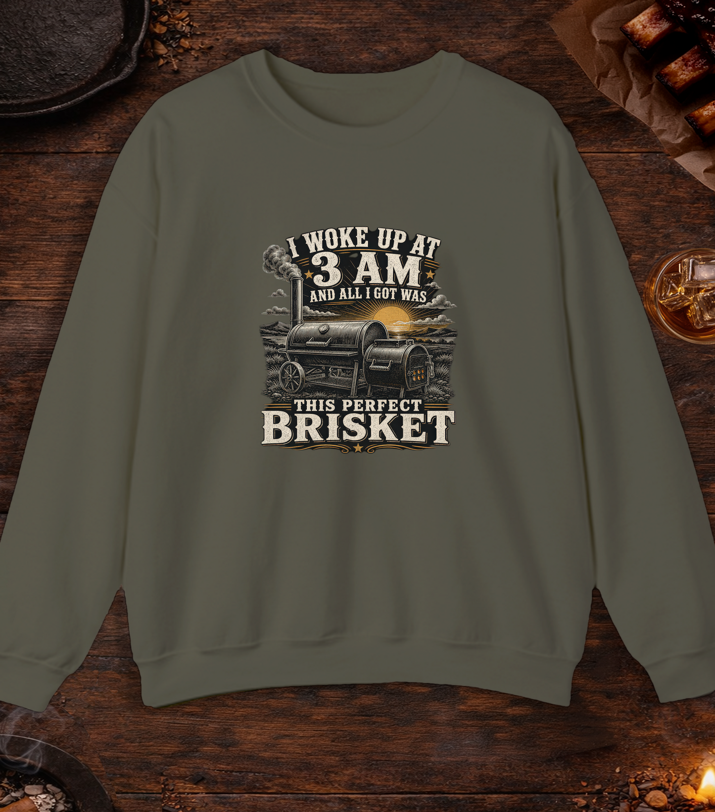 Woke Up At 3am Crewneck - Military Green