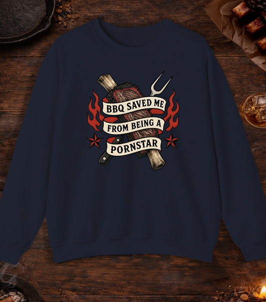 BBQ Saved Me Tattoo Crewneck - Navy