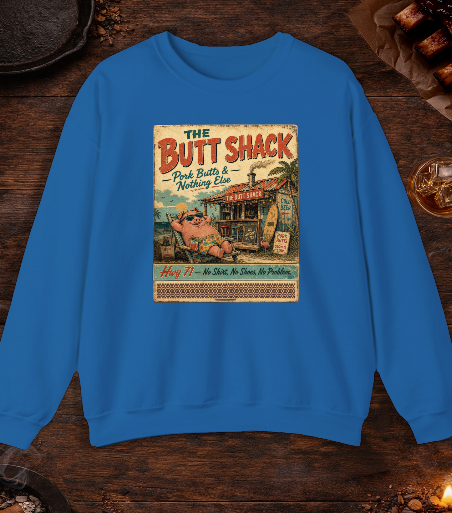 Butt Shack Matchbook Crewneck - Royal