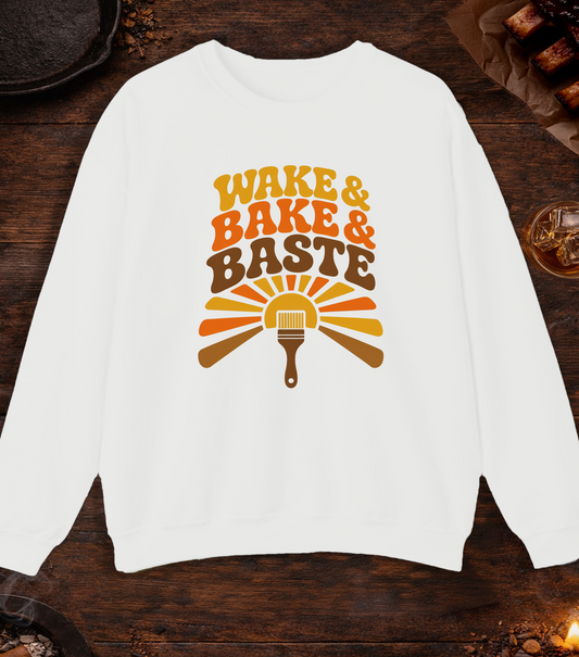Wake and Bake and Baste Crewneck - White