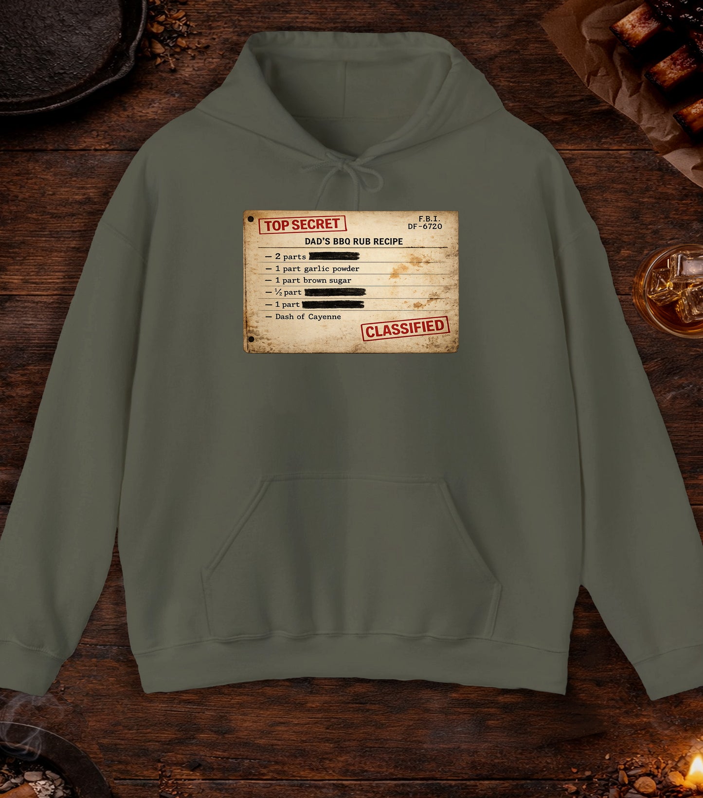 Dads BBQ Rub Recipe Hoodie - Military Green