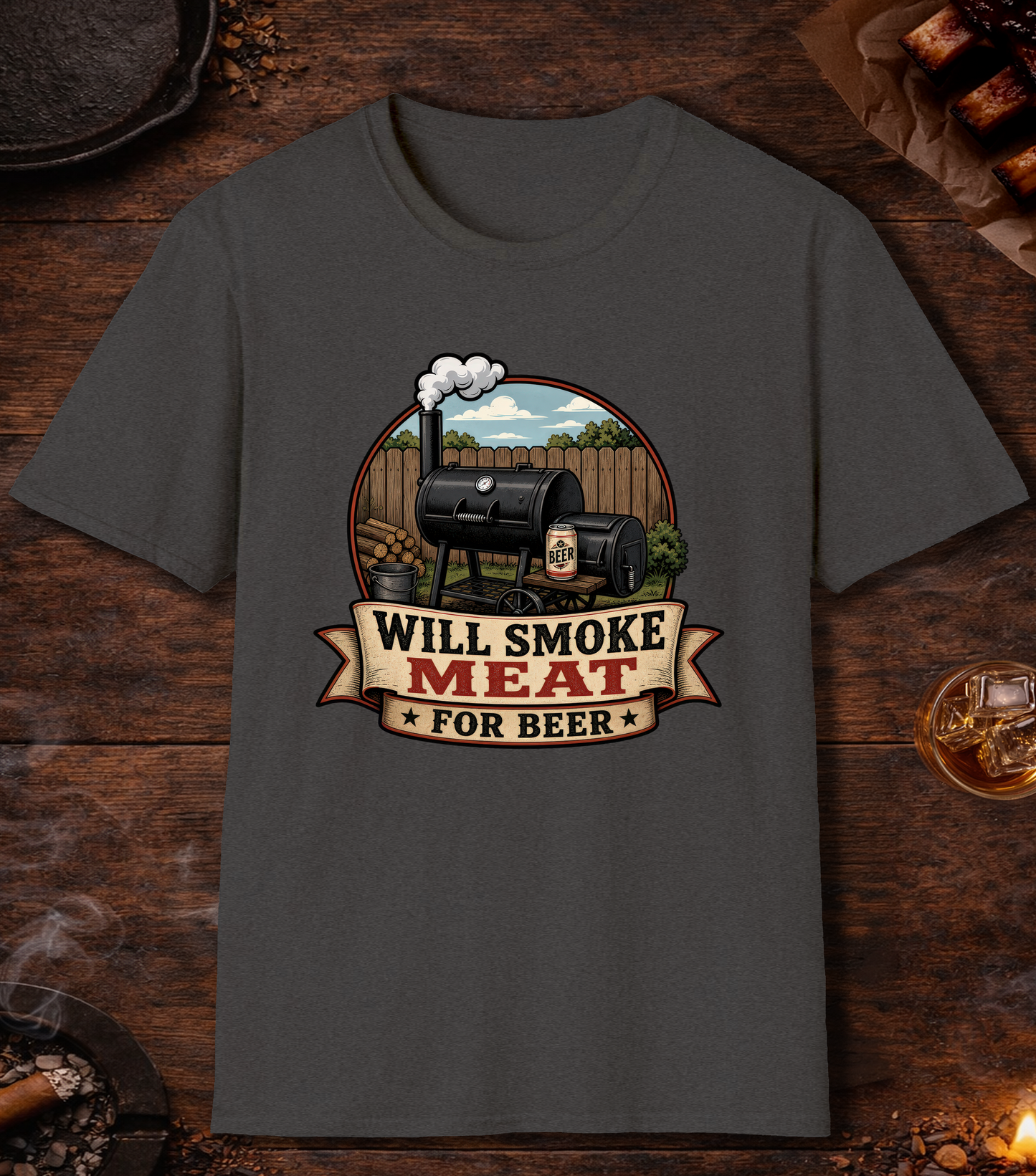 Will Smoke for Beer T-Shirt - Dark Heather