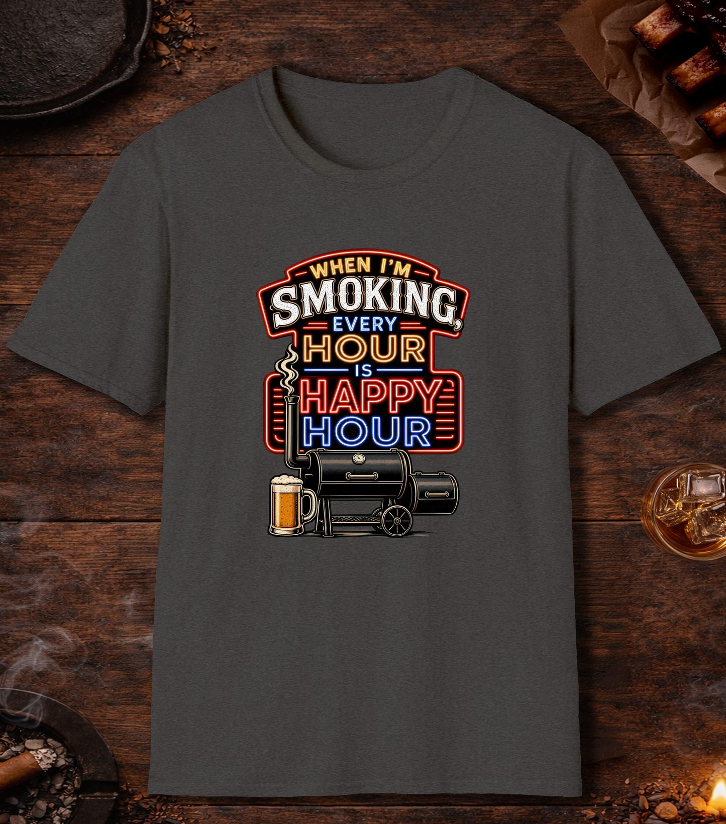 Smoking Happy Hour T-Shirt - Dark Heather