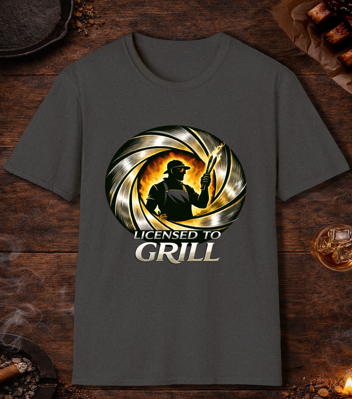 Licensed To Grill Parody T-Shirt - Dark Heather