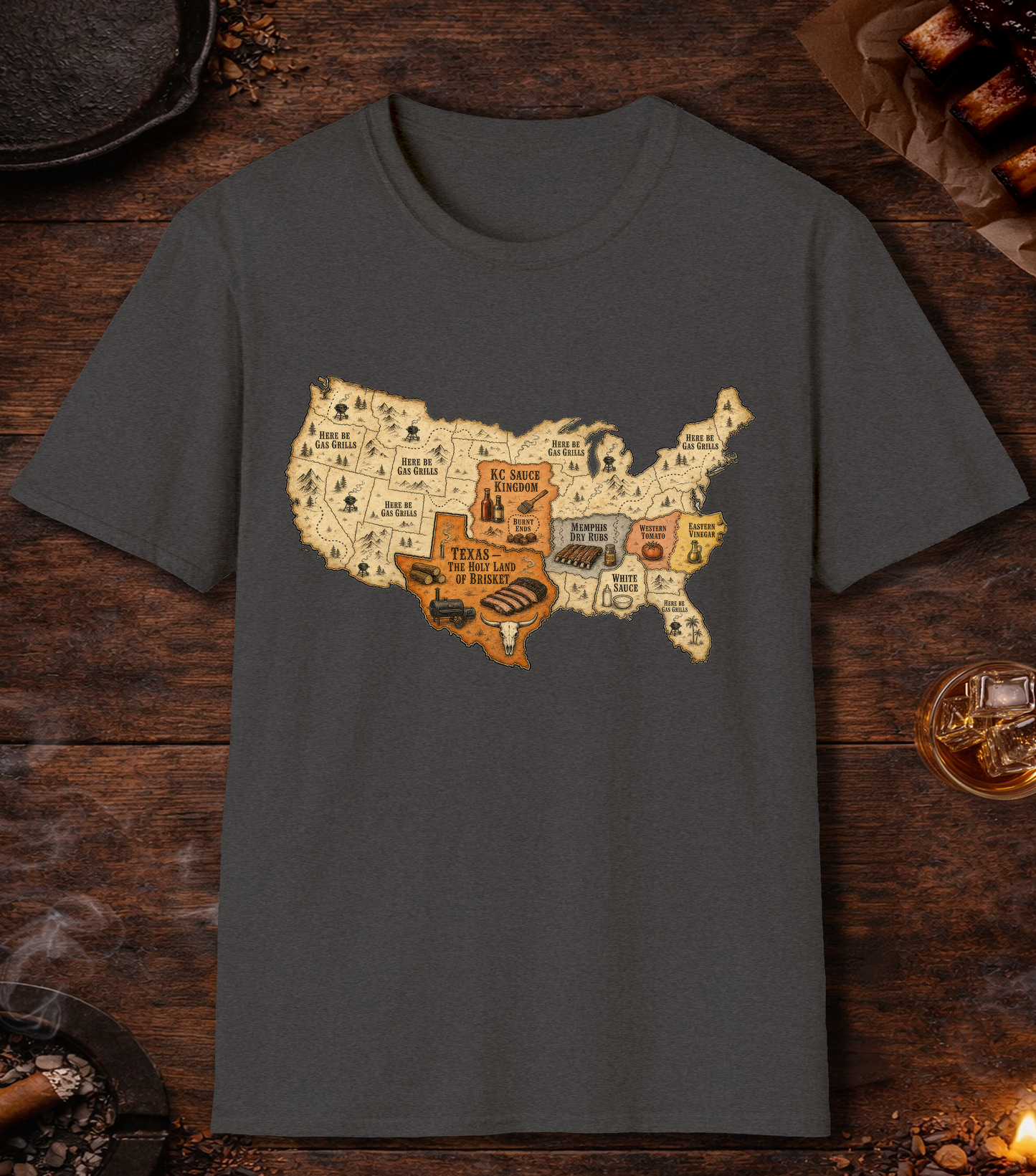 Map of BBQ T-Shirt - Dark Heather
