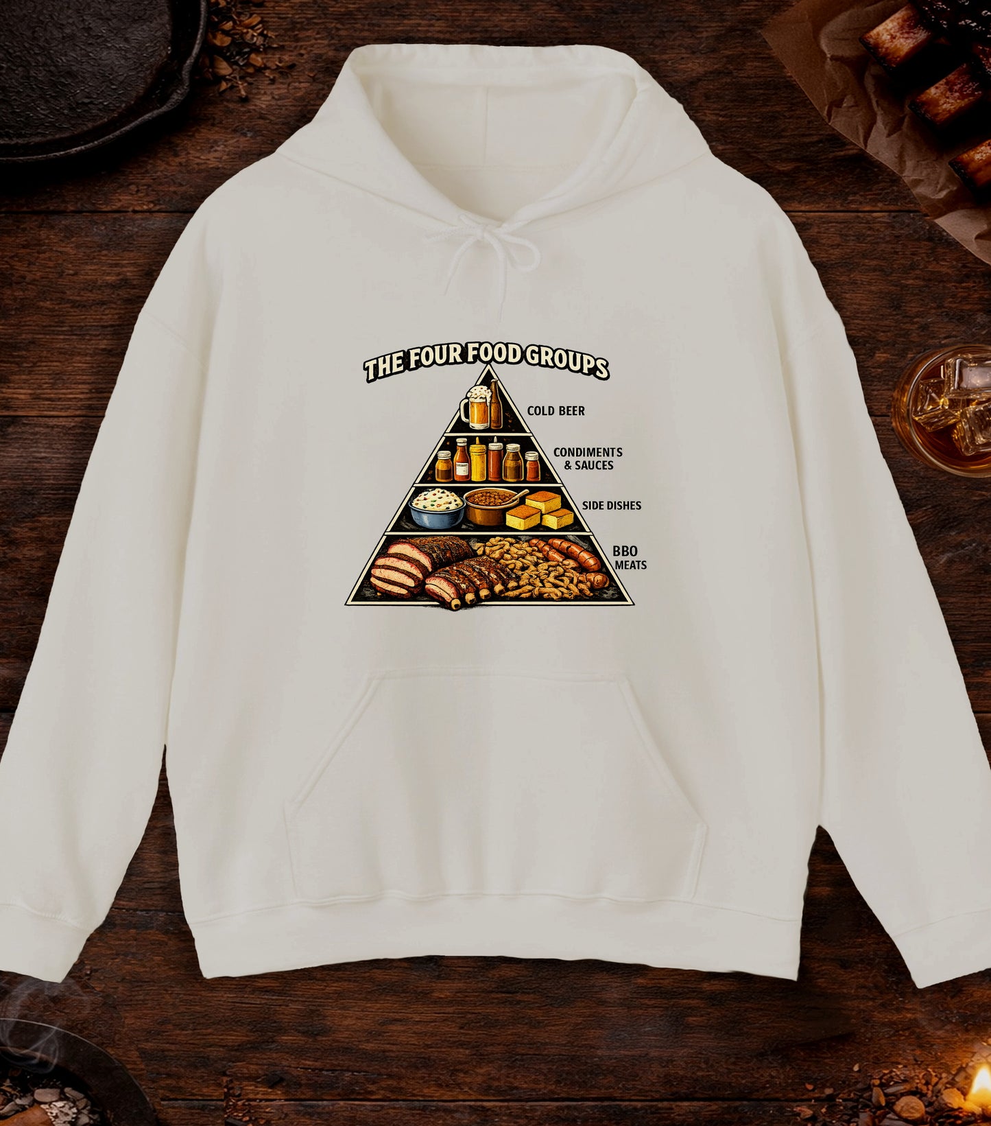 Four BBQ Food Groups Hoodie - Sand