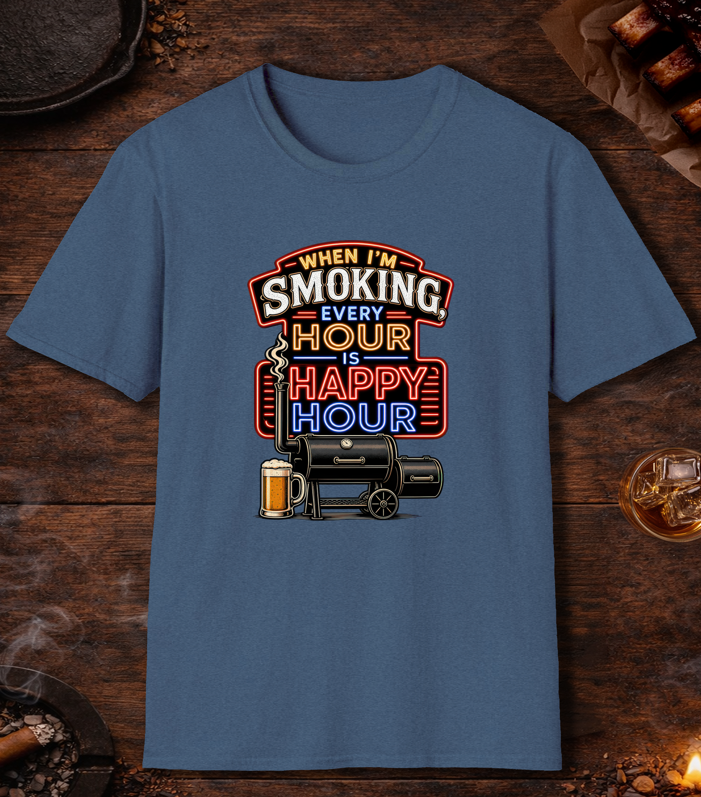 Smoking Happy Hour T-Shirt - Heather Indigo