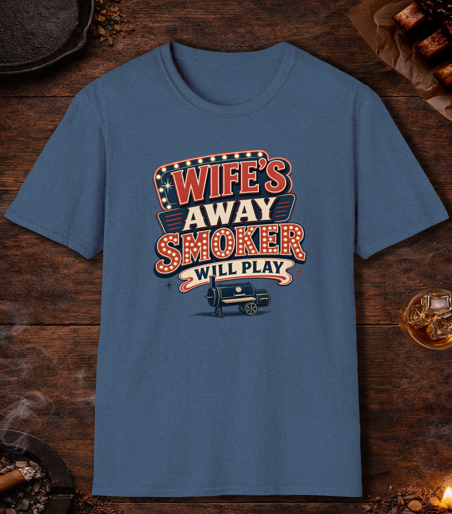 Wife's Away T-Shirt - Heather Indigo