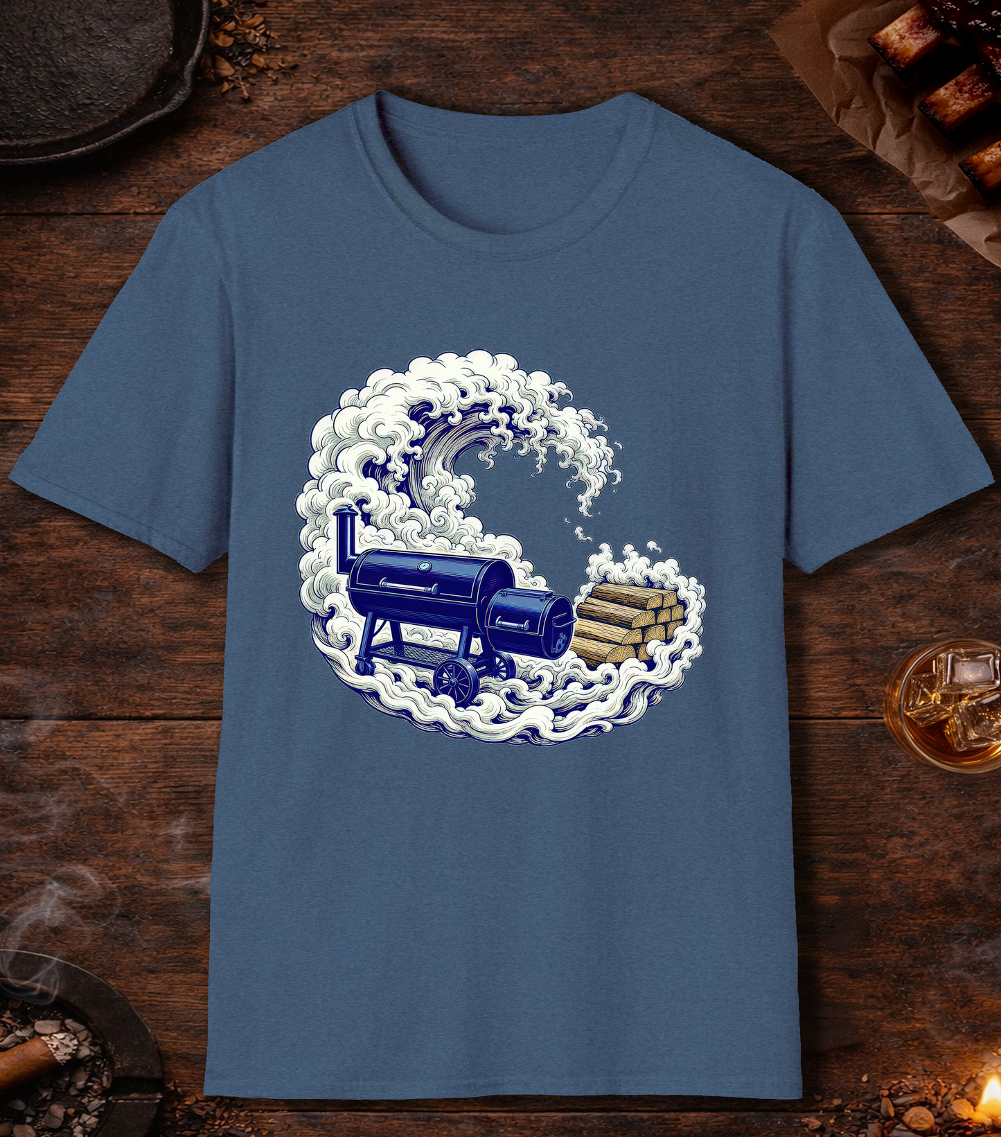 Smoke Wave T-Shirt - Heather Indigo