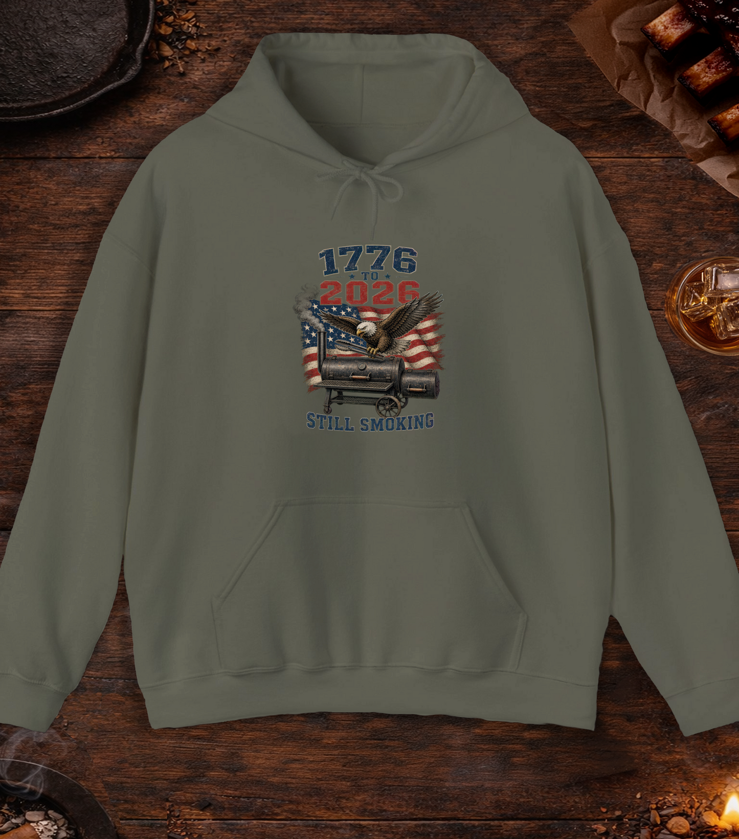 1776 To 2026 Smoking Hoodie - Military Green
