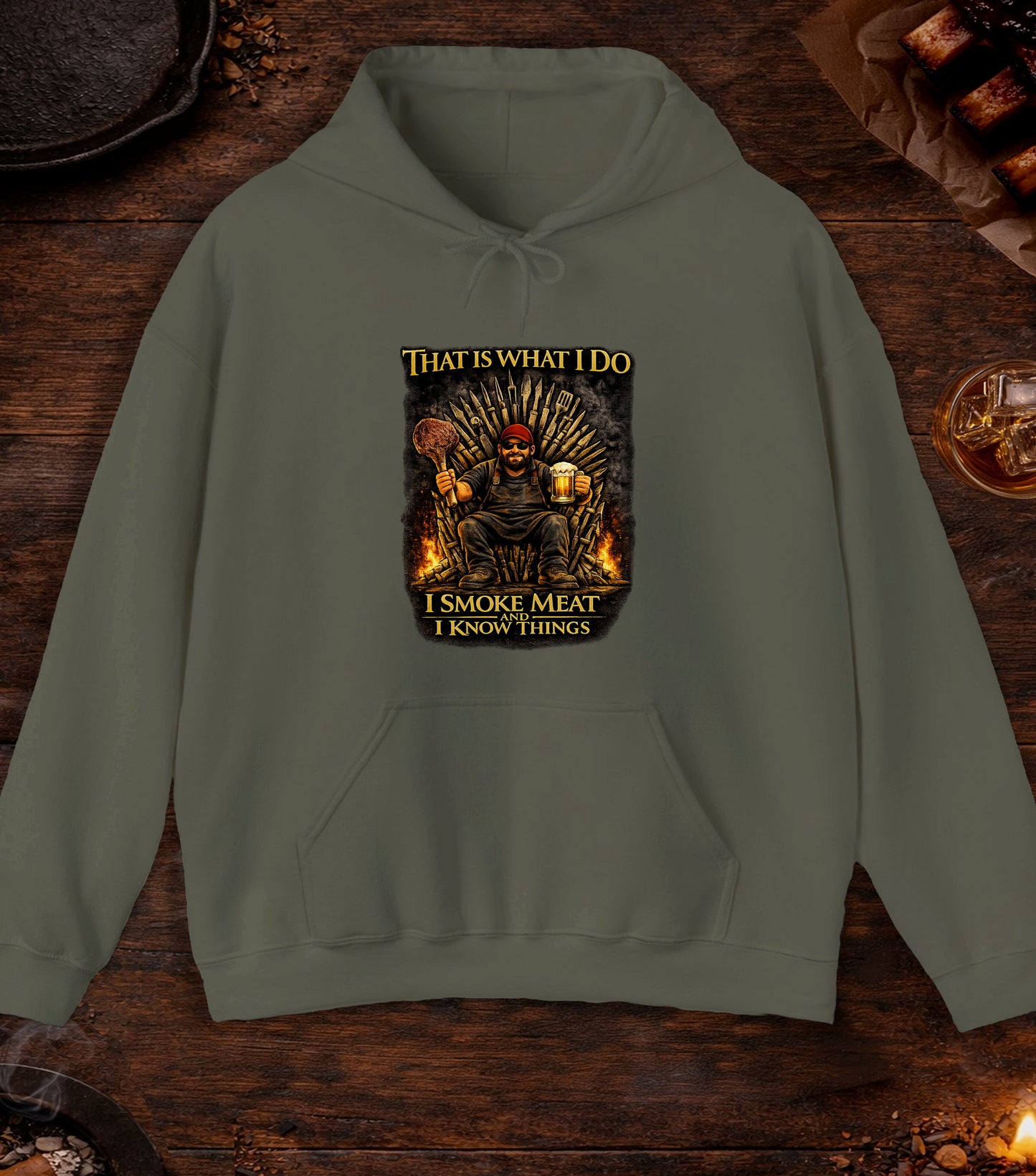 I Smoke Meat And Know Things Hoodie - Military Green
