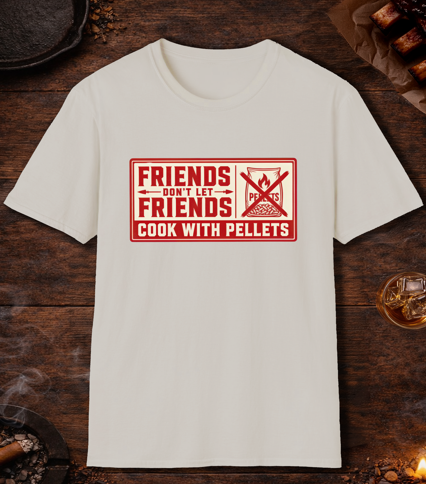 Friends Don't Let Friends Cook with Pellets T-Shirt - Ice Grey