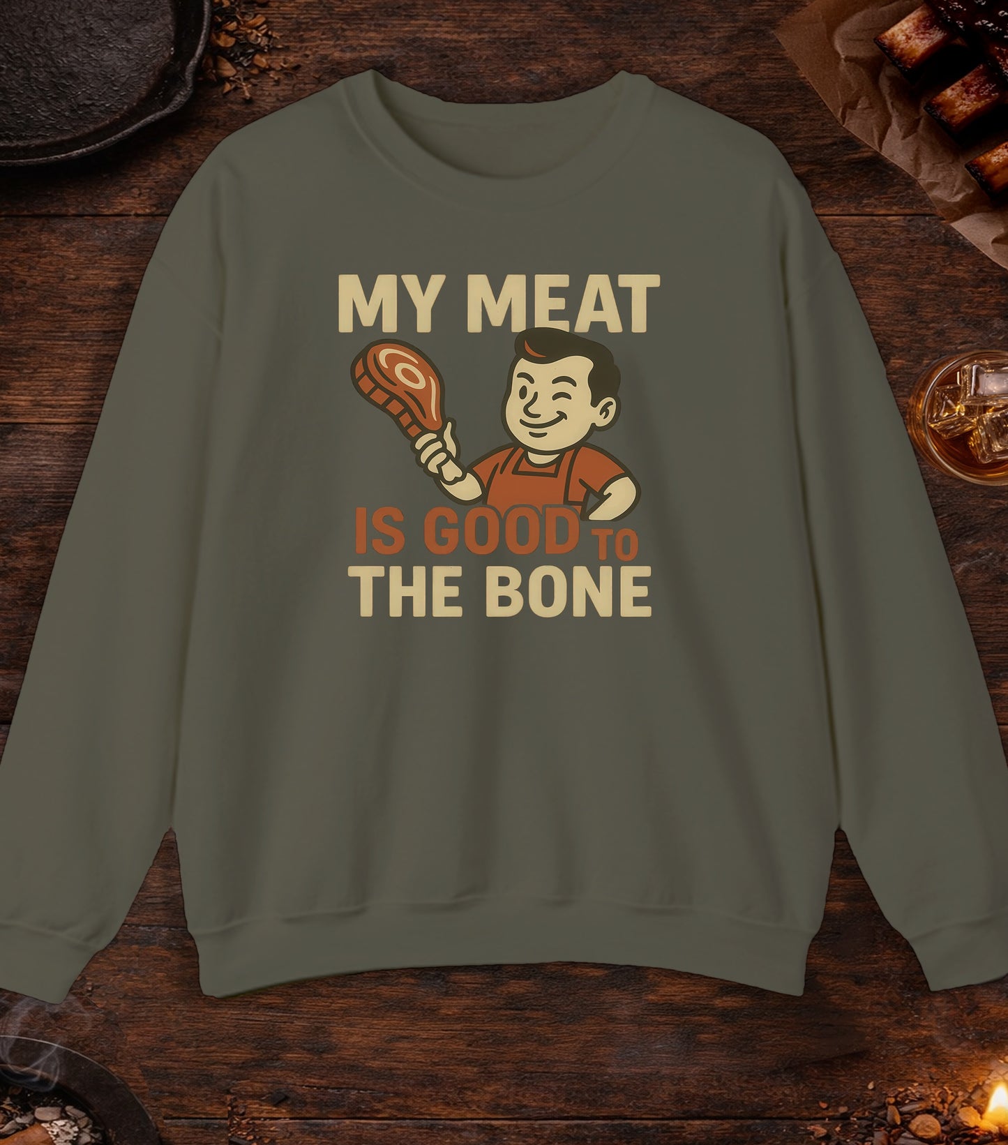 Meat Good To Bone Crewneck - Military Green