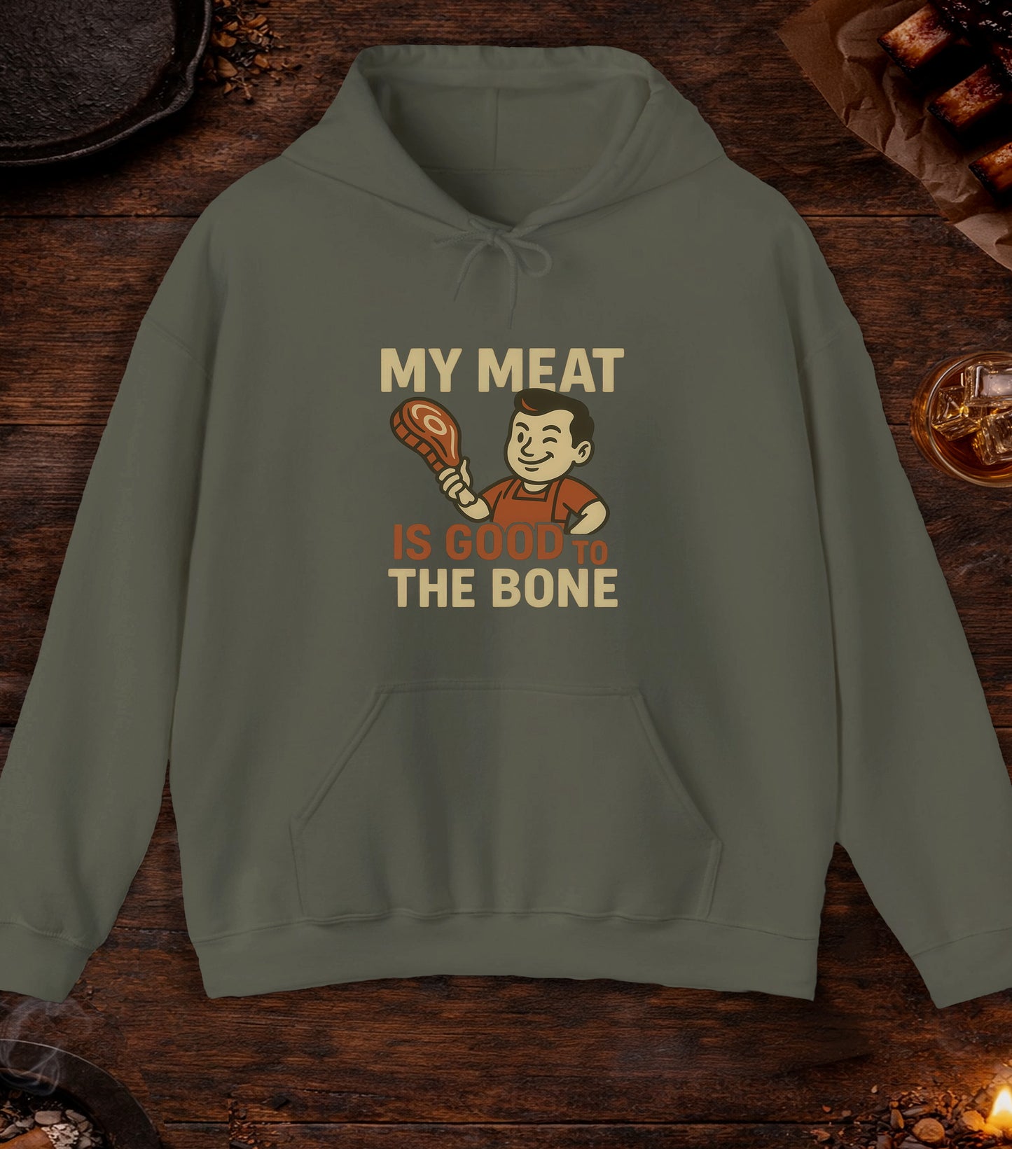 Meat Good To Bone Hoodie - Military Green