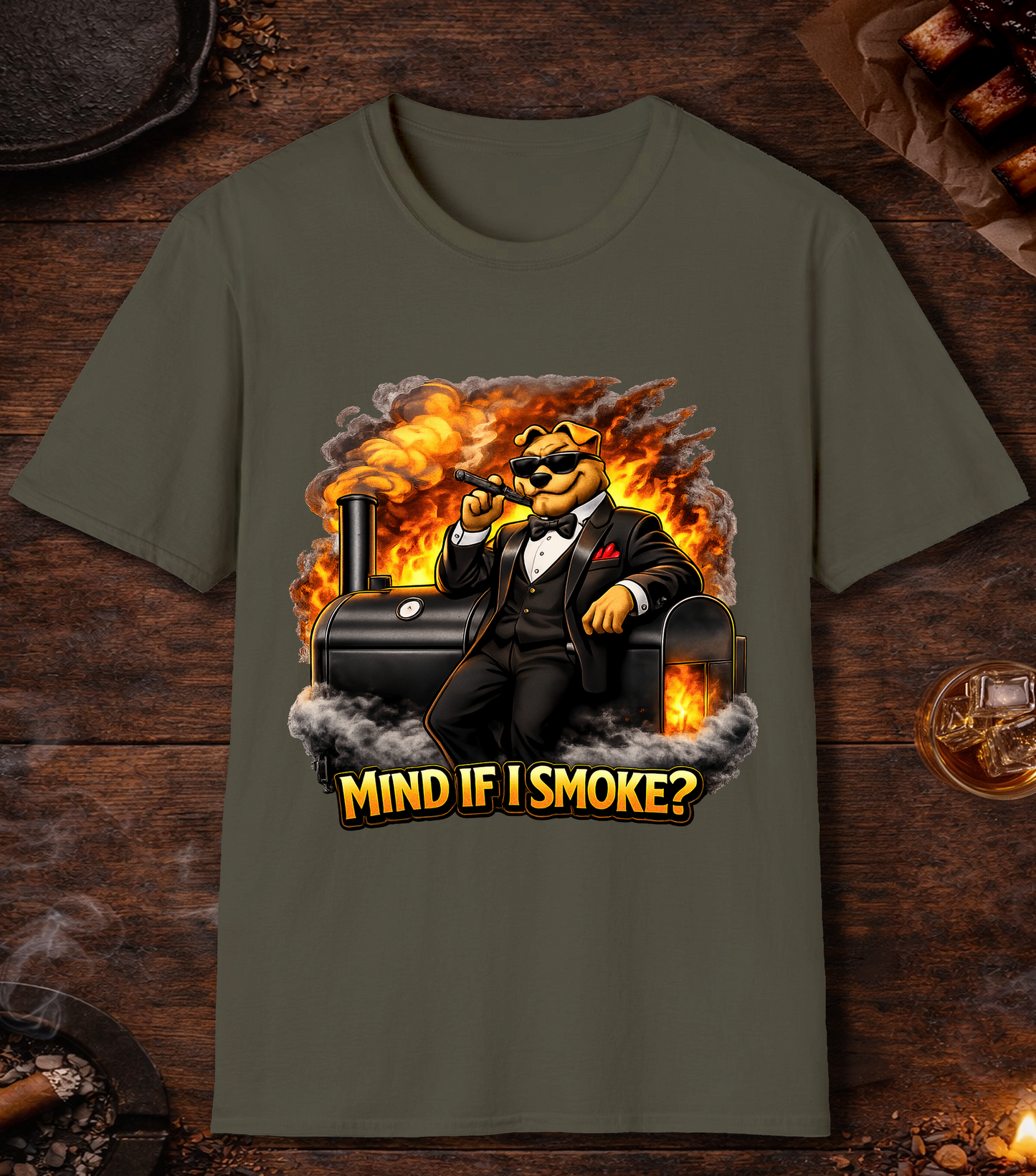 Mind If I Smoke T-Shirt - Military Green