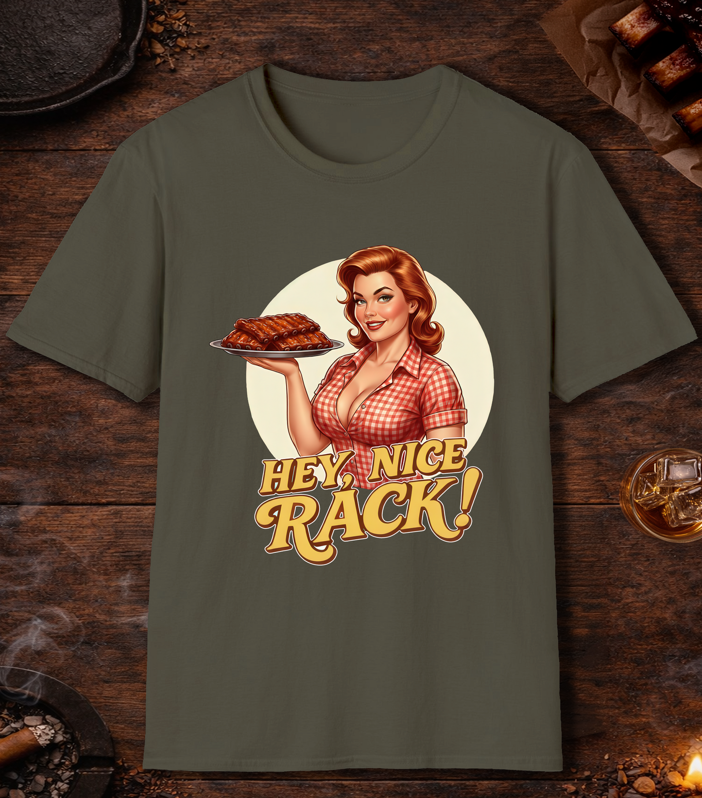 Hey Nice Rack T-Shirt - Military Green