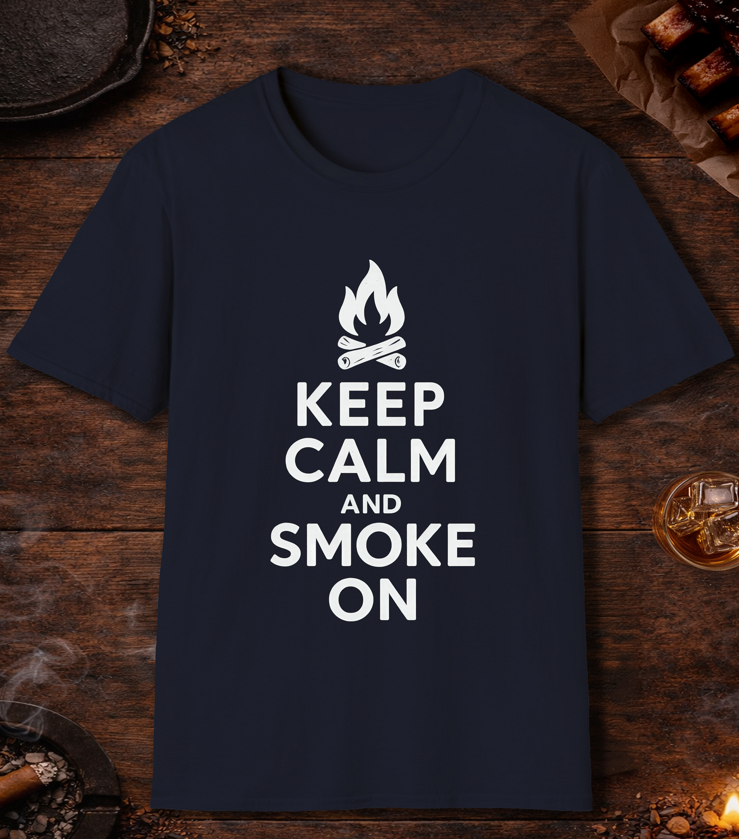 Keep Calm And Smoke On T-Shirt - Navy