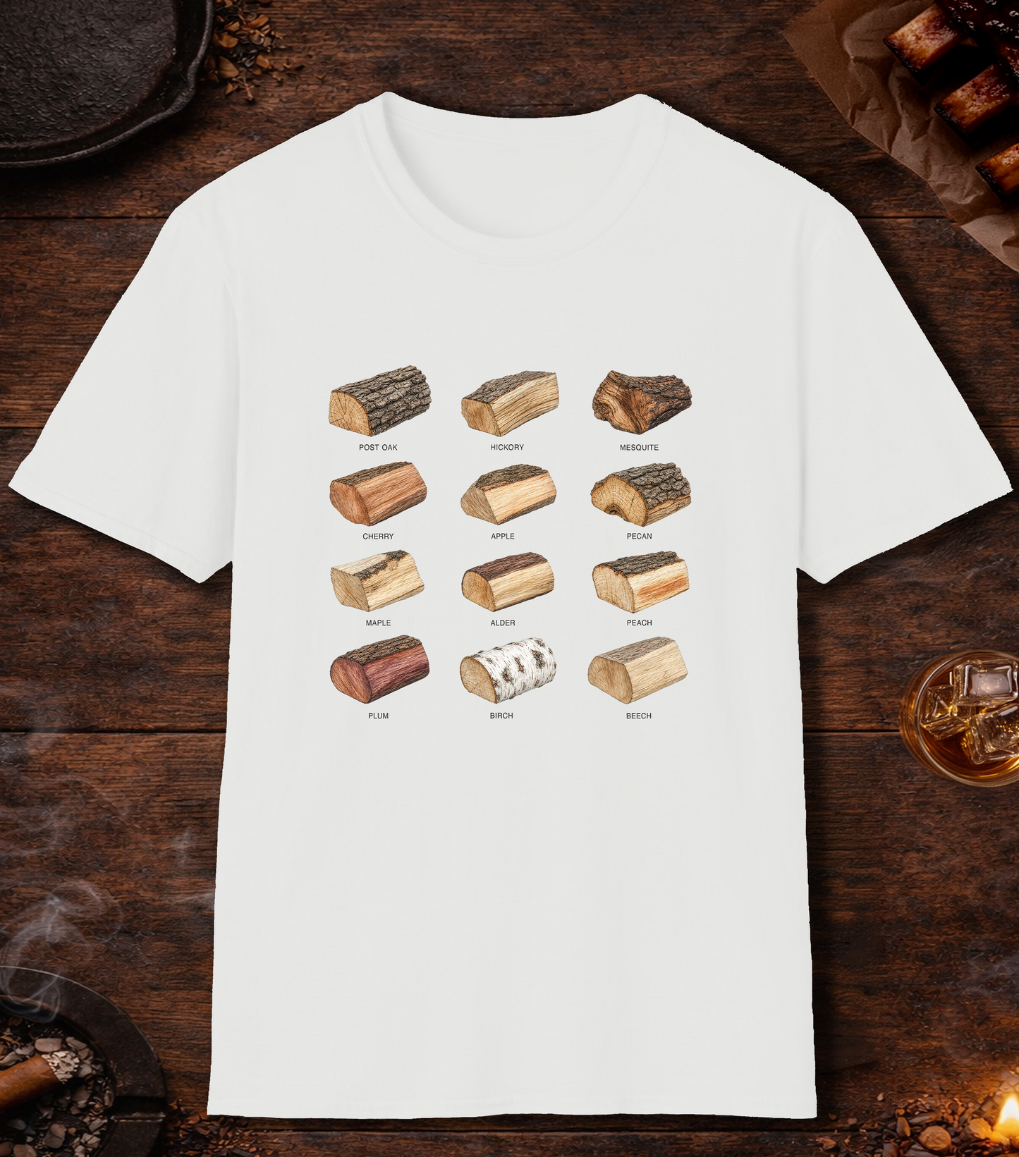 Smoking Wood Black T-Shirt - White