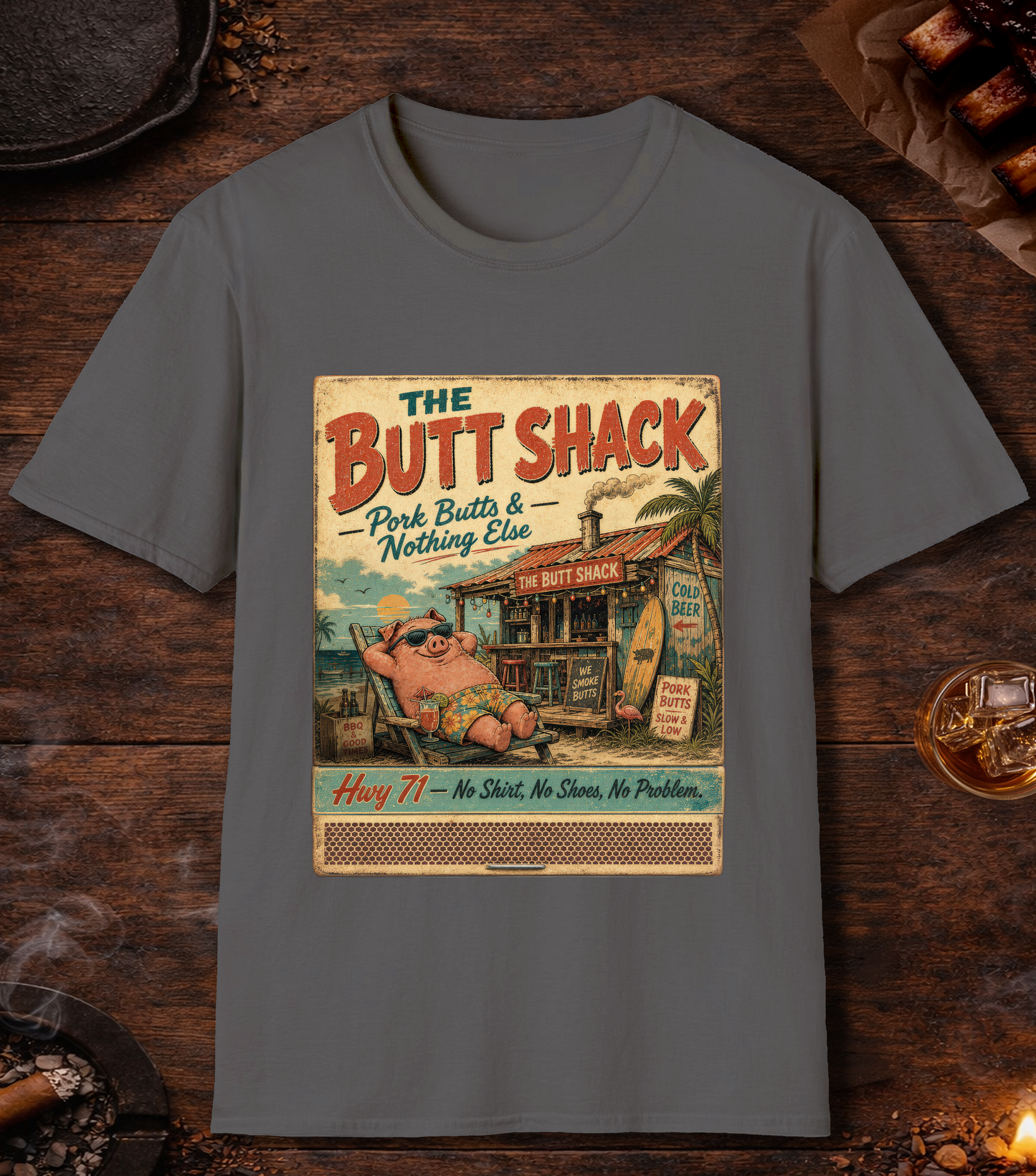 Butt Shack Matchbook T-Shirt - Charcoal