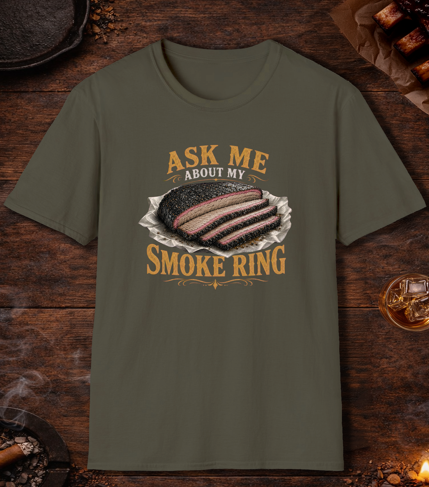 Ask About Smoke Ring T-Shirt - Military Green