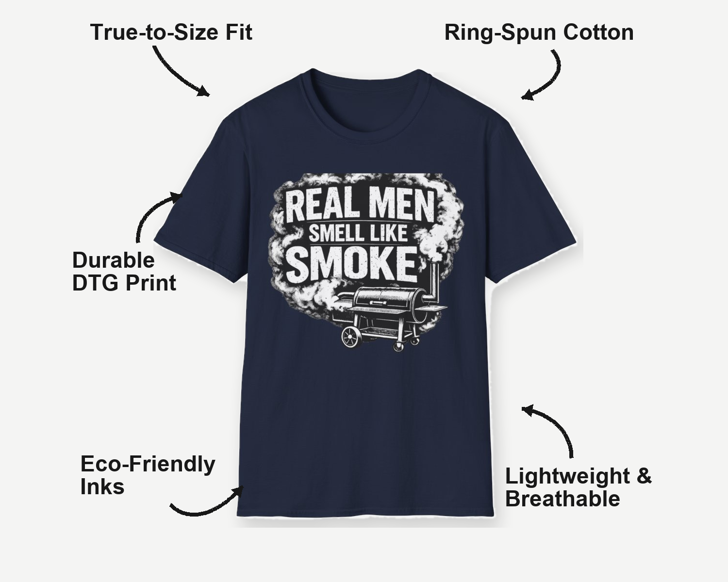 BBQ Savage shirt features: durable DTG print, ring-spun cotton, eco-friendly inks, lightweight breathable fabric, and true-to-size fit