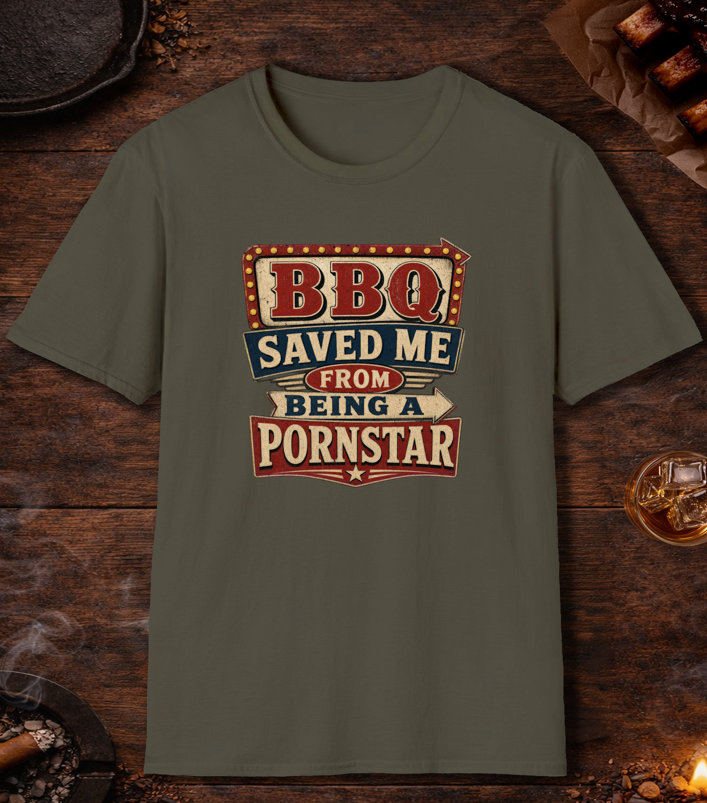 BBQ Saved Me T-Shirt - Military Green