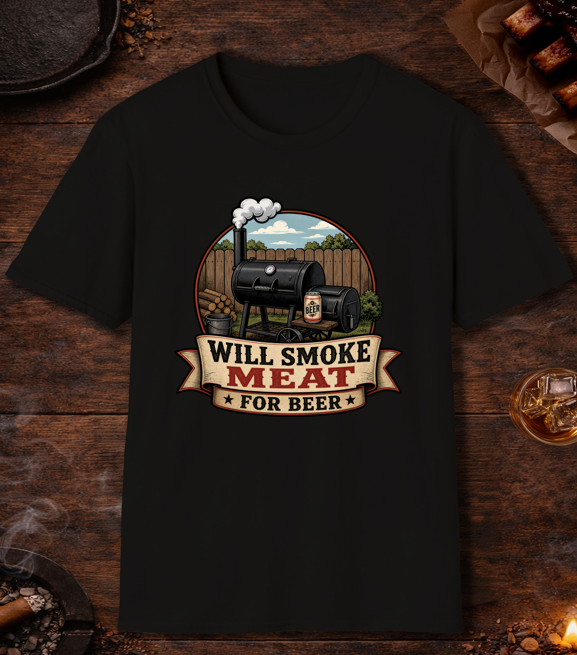 Will Smoke for Beer T-Shirt - Black
