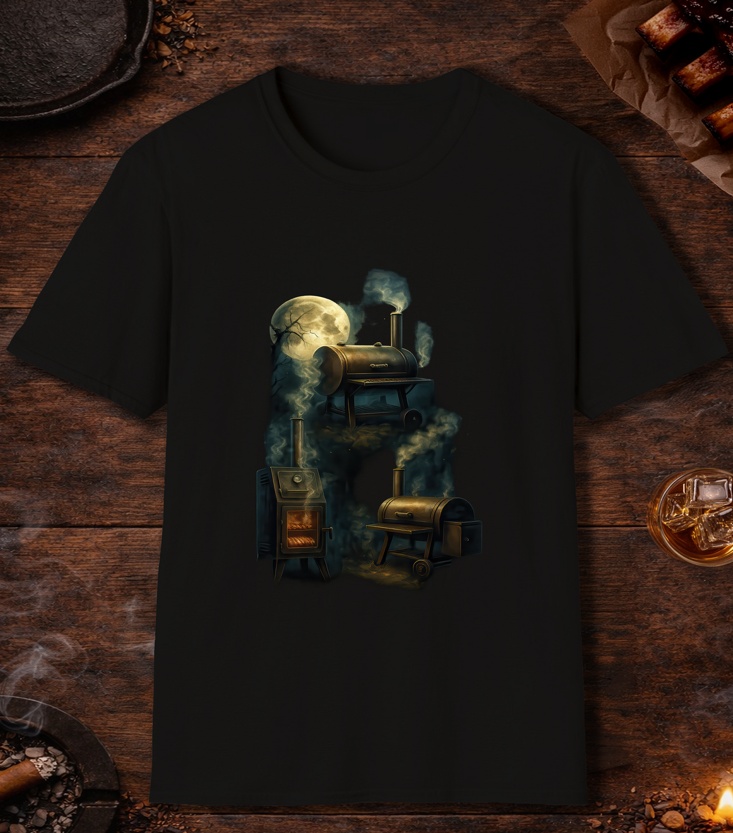Three Smoker Moon T-Shirt - Black