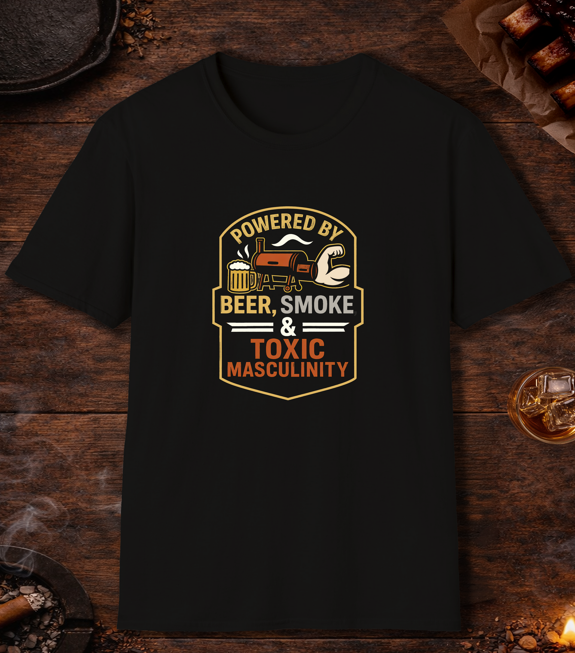 Powered By Beer Smoke And Toxic Masculinity T-Shirt - Black