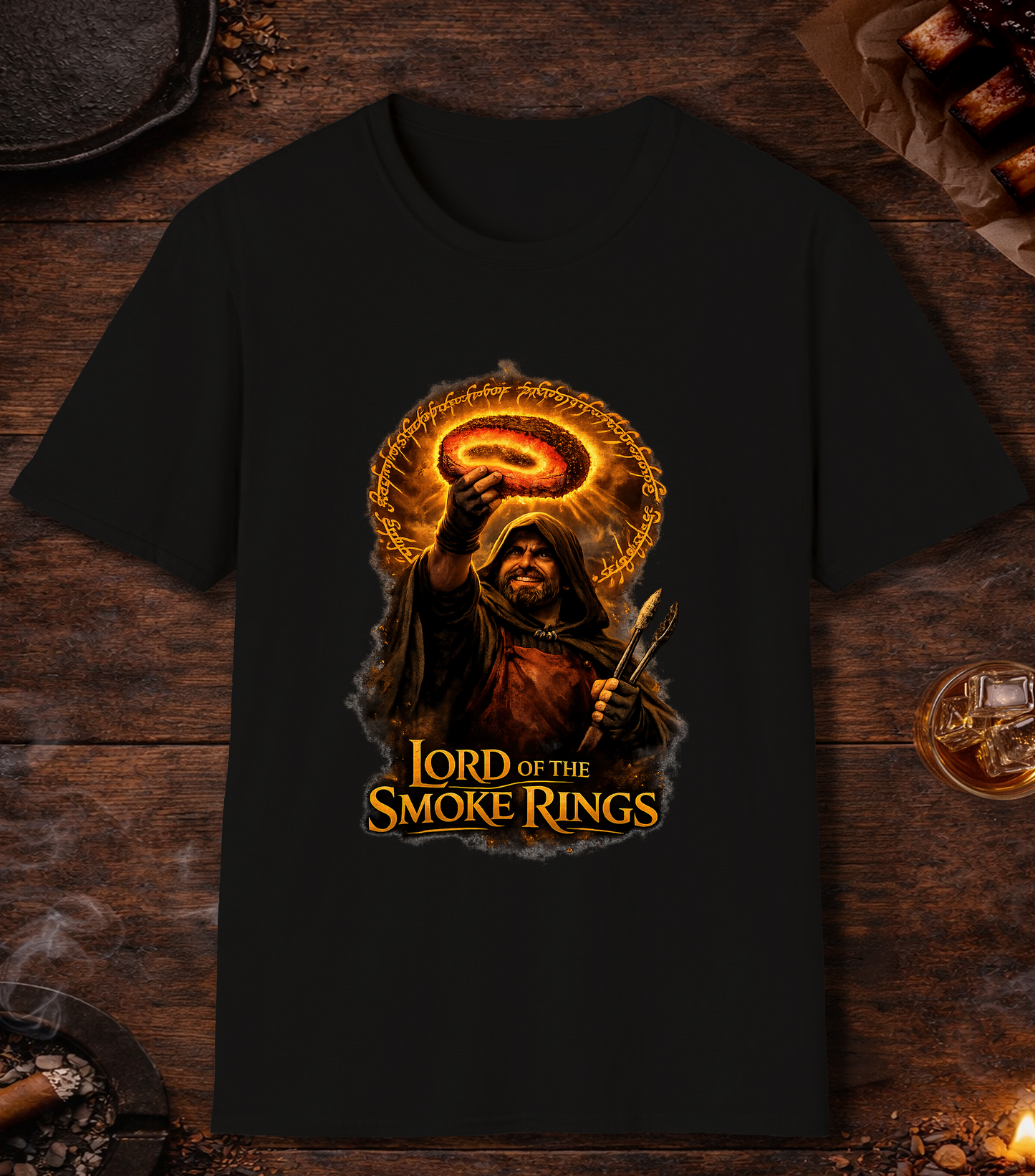 Lord Of The Smoke Rings Parody T-Shirt - Black