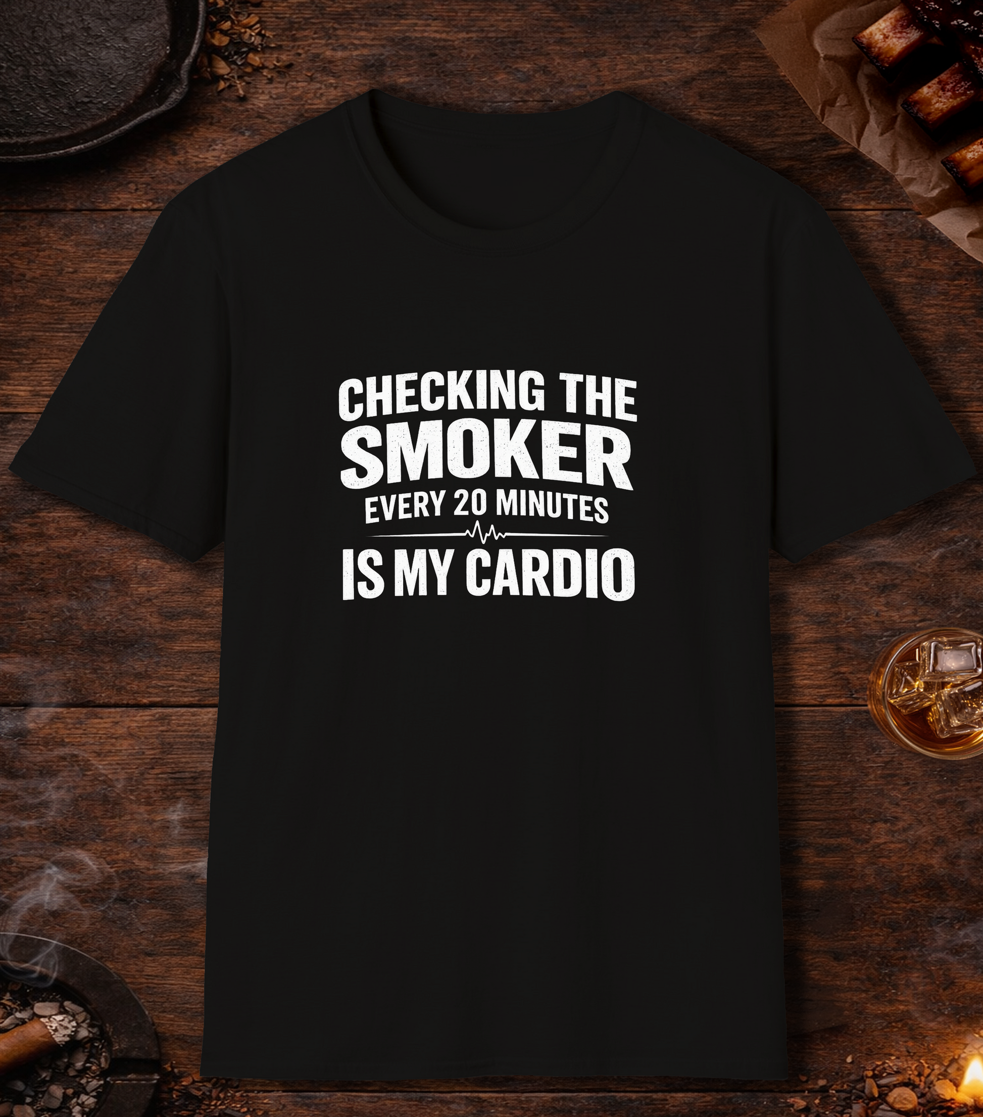 Checking The Smoker Is My Cardio T-Shirt - Black