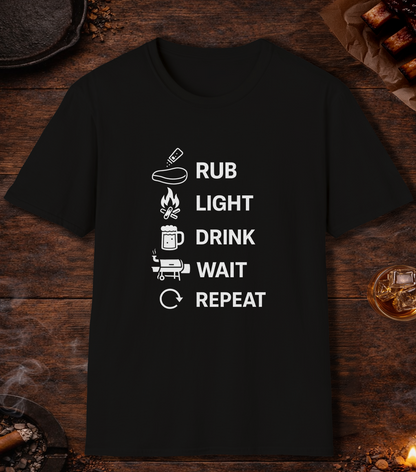 Rub Light Drink Wait Repeat T-Shirt - Black
