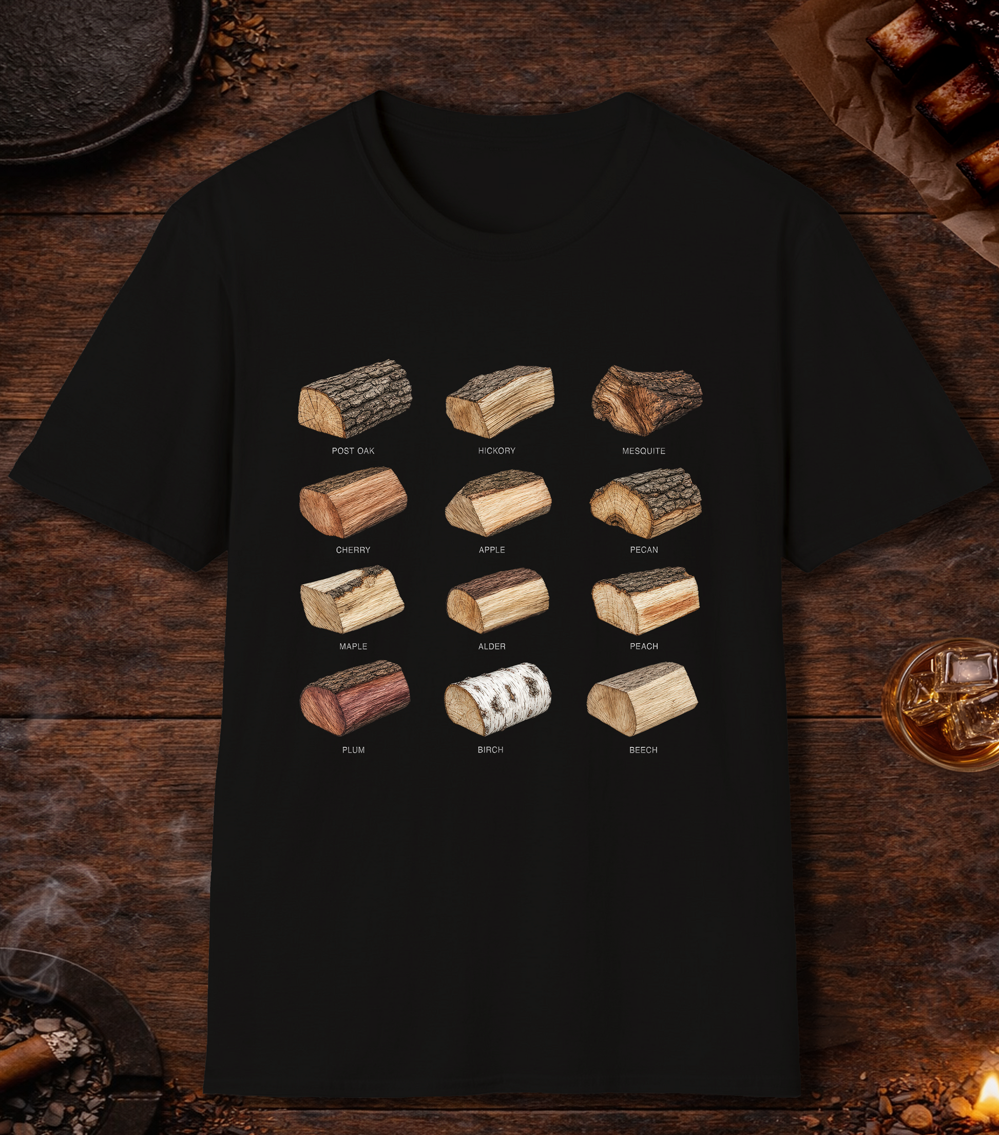 Smoking Wood White T-Shirt - Black