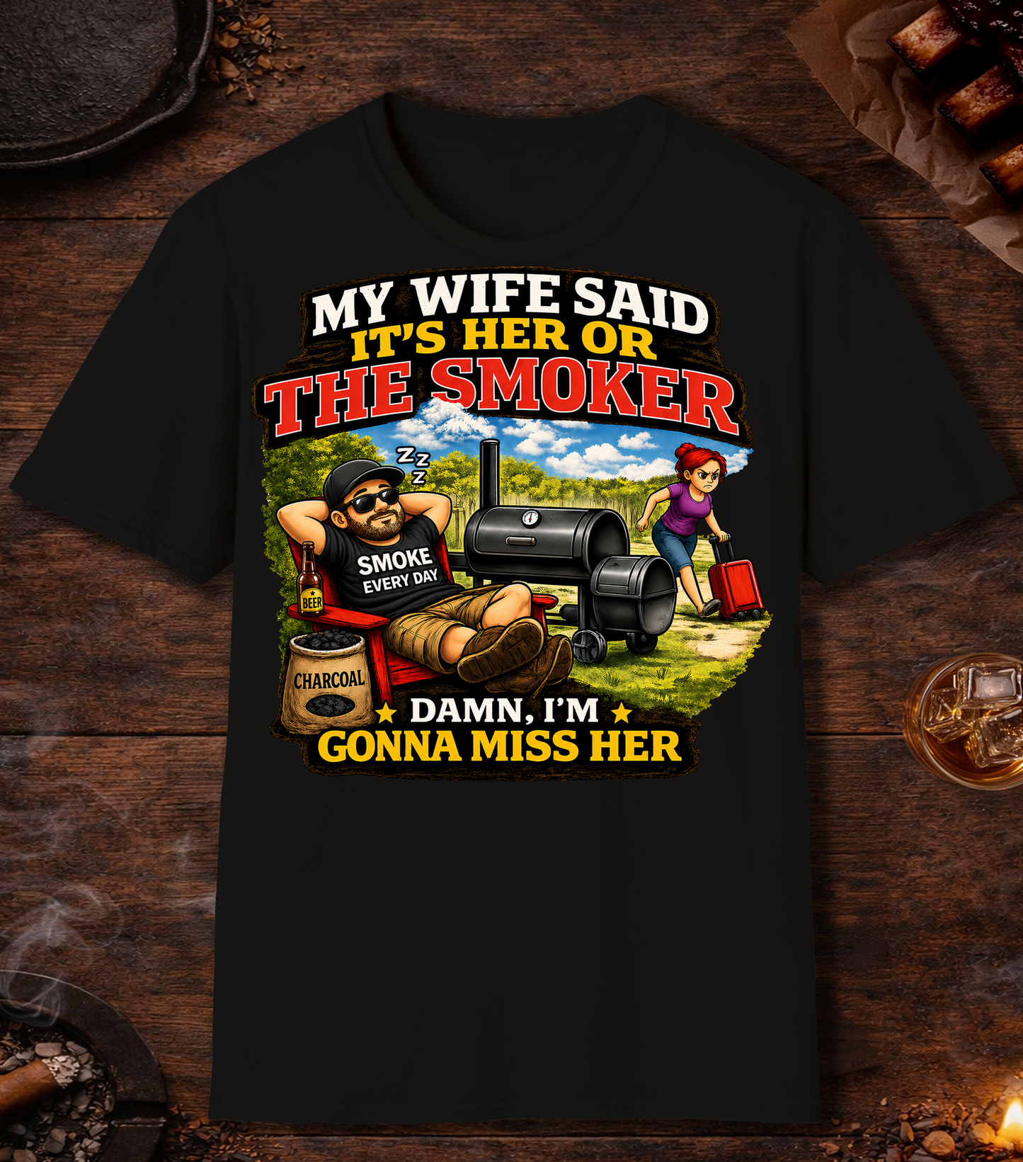 Its Her Or The Smoker T-Shirt - Black