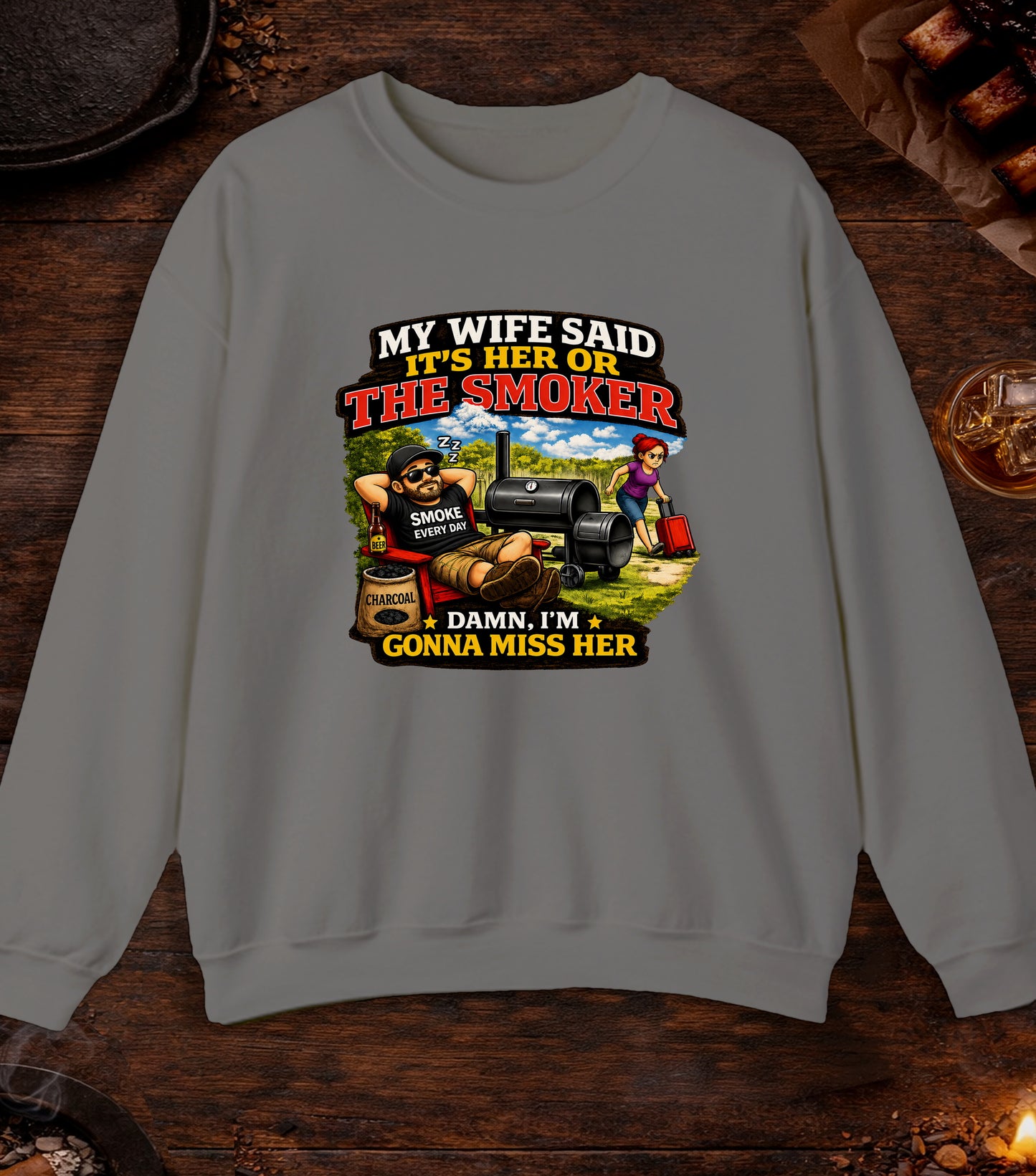 Its Her Or The Smoker Crewneck - Black