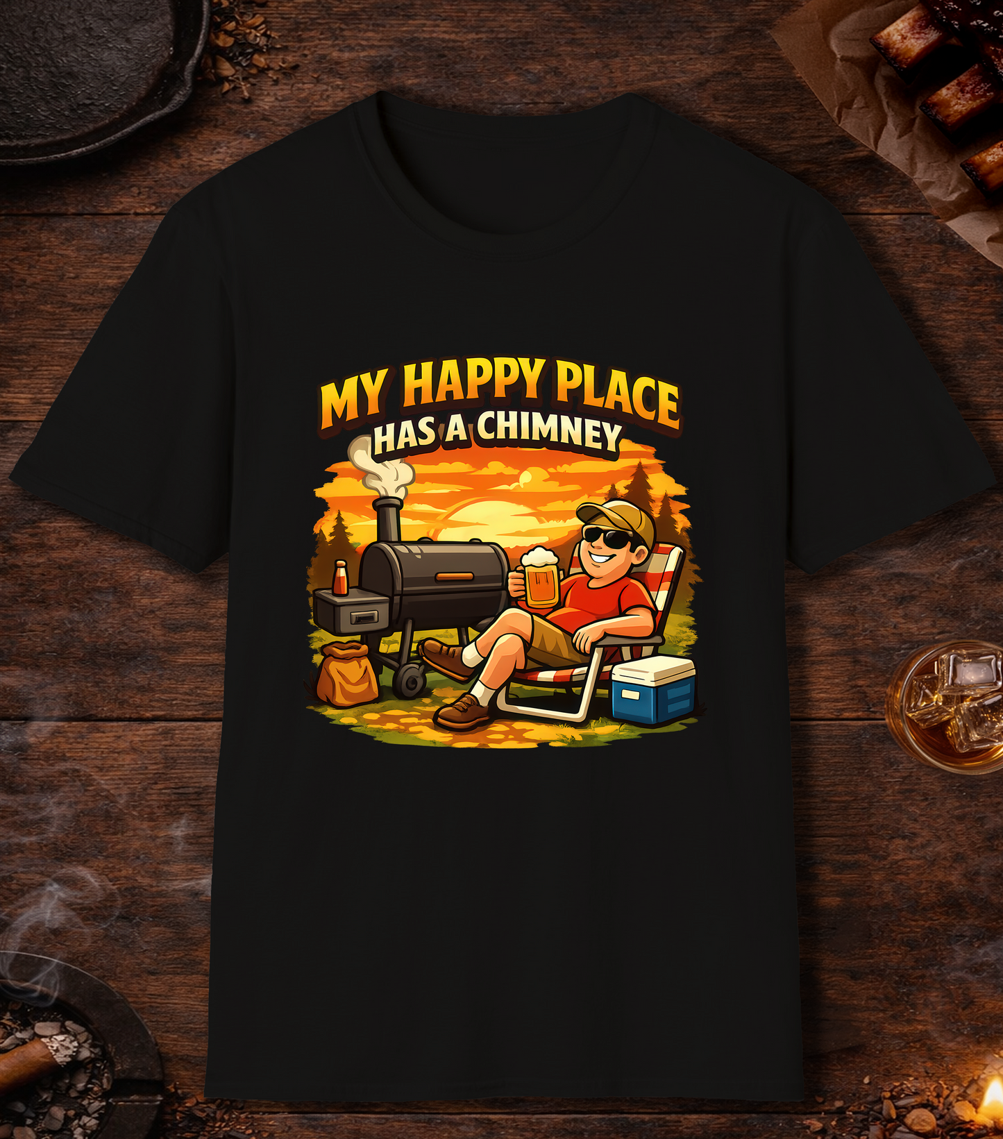 My Happy Place Has A Chimney T-Shirt - Black