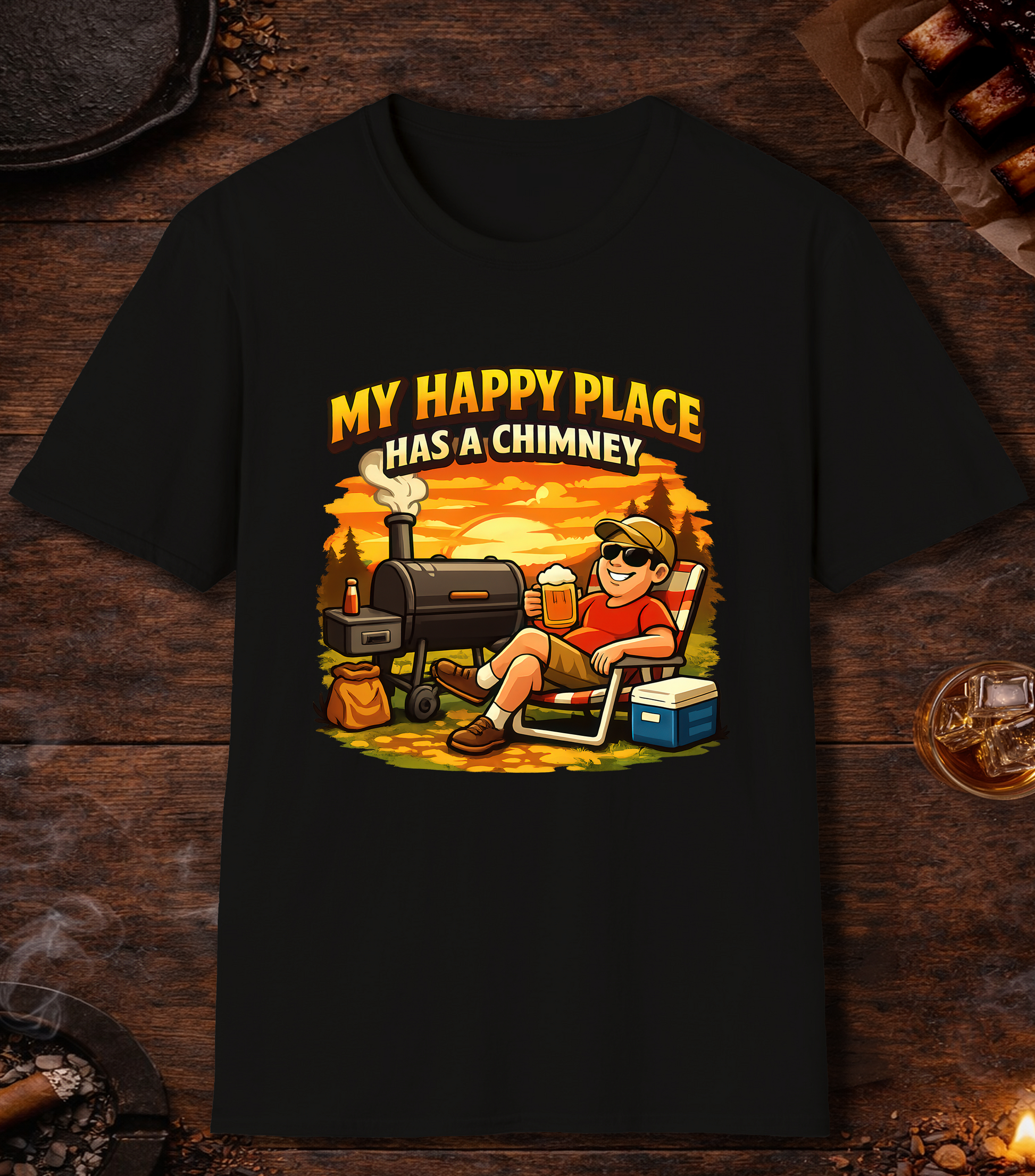 My Happy Place Has A Chimney T-Shirt - Black