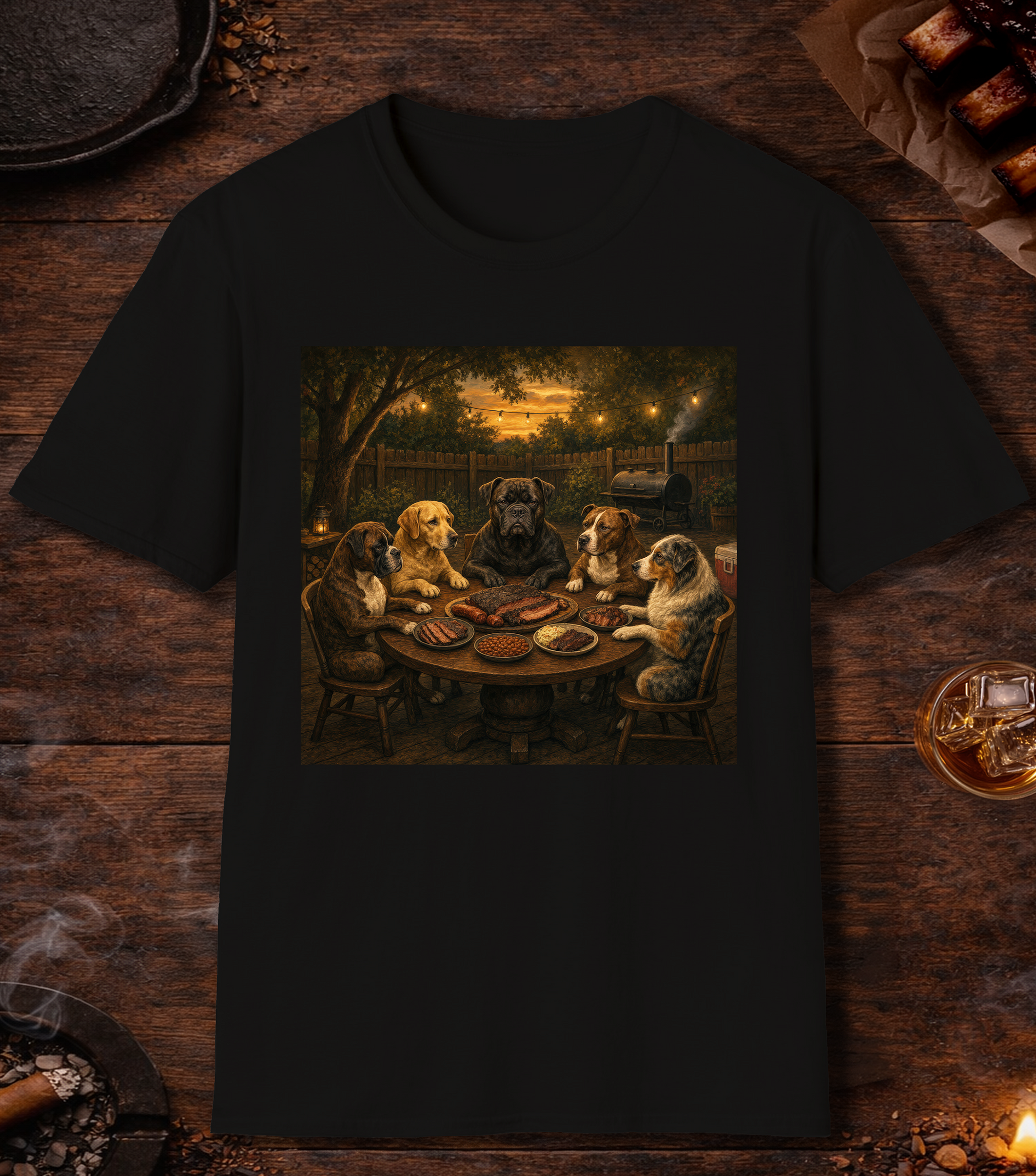 Dogs Eating BBQ T-Shirt - Black