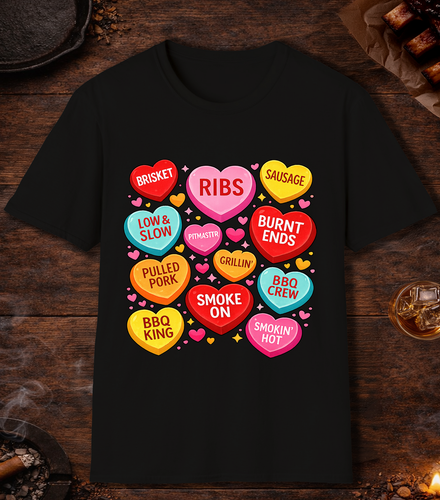 Valentines Day BBQ Hearts T-Shirt - Black