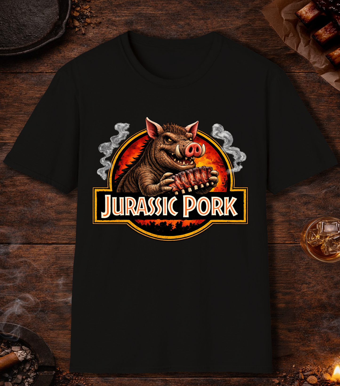 Jurassic Pork Parody T-Shirt - Black