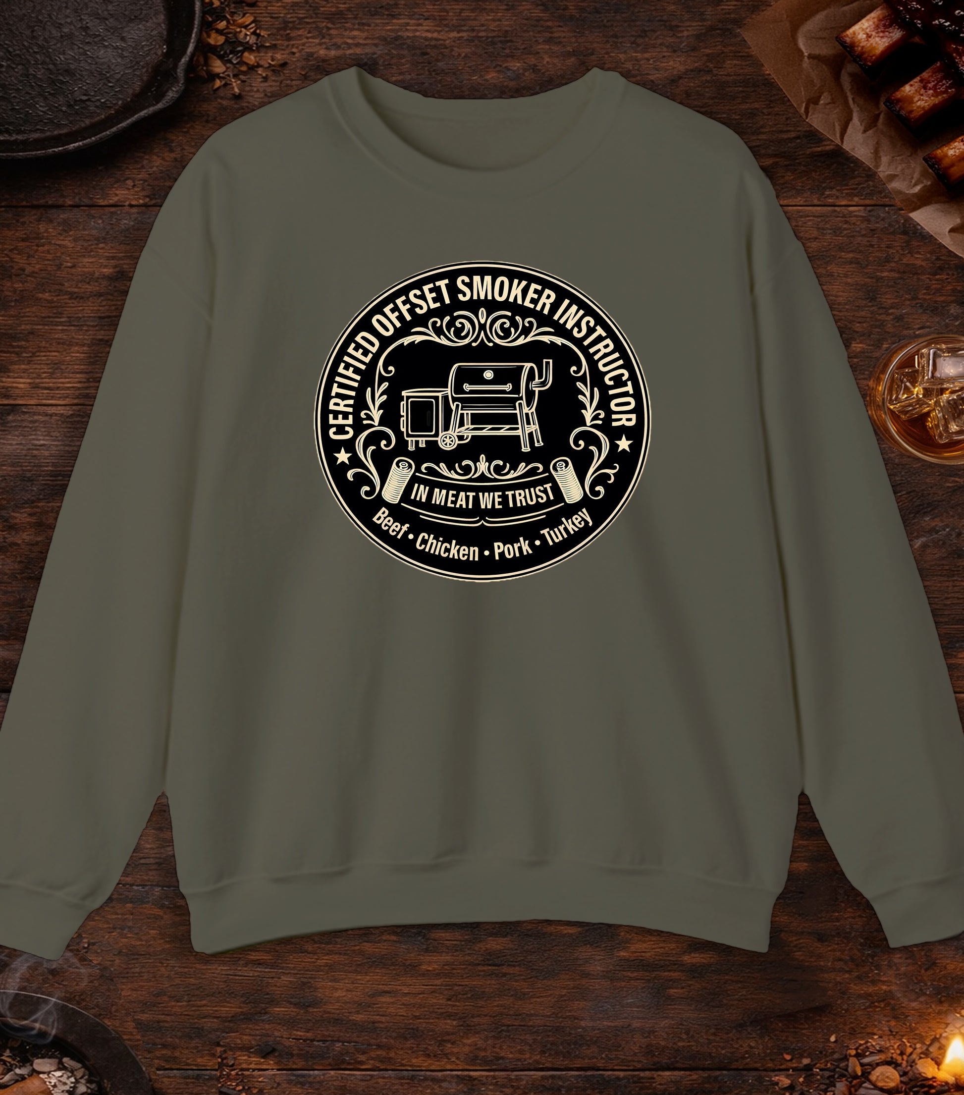 Certified Offset Smoker Instructor Crewneck - Military Green