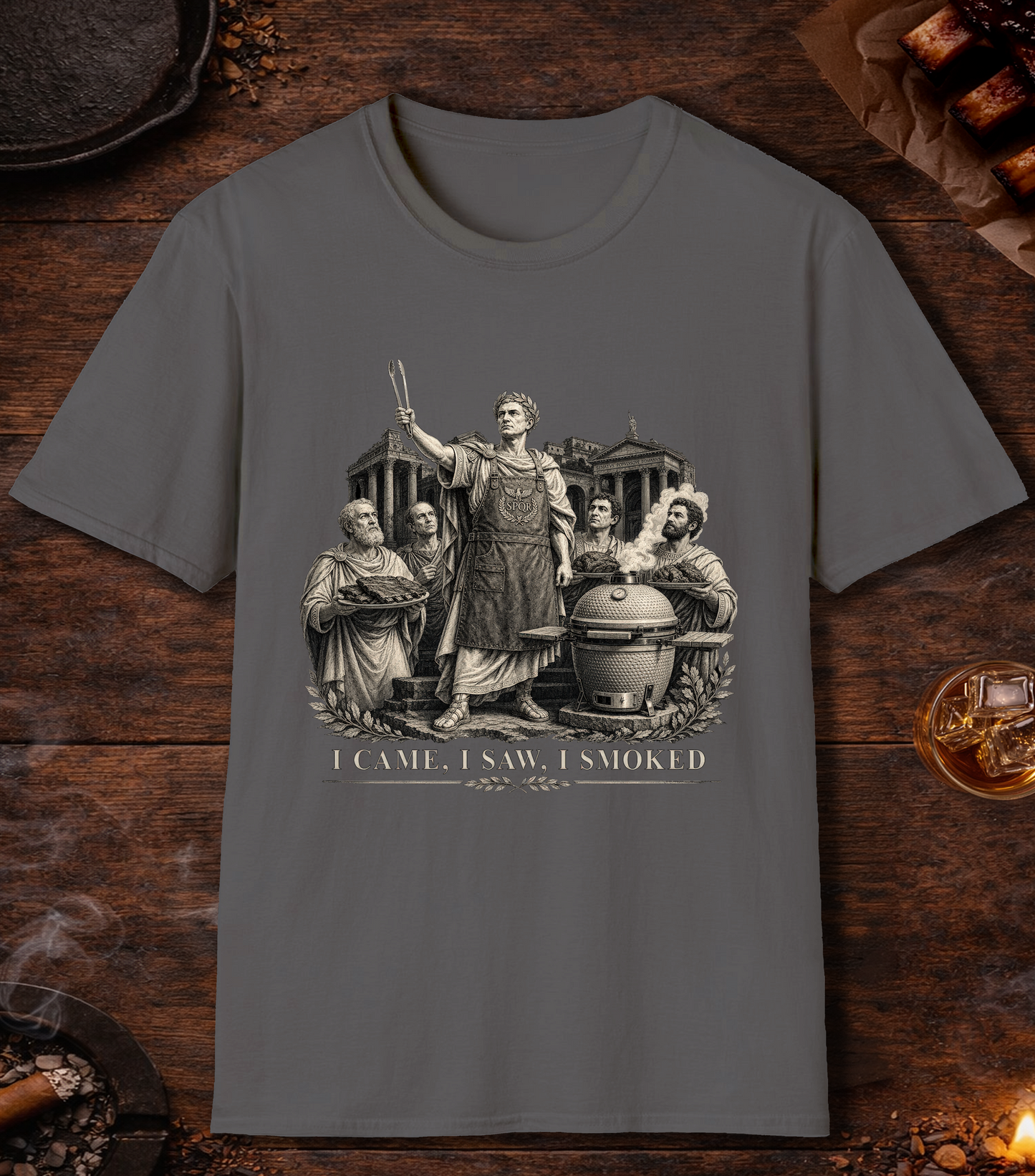 Caesar Came Saw Smoked T-Shirt - Charcoal