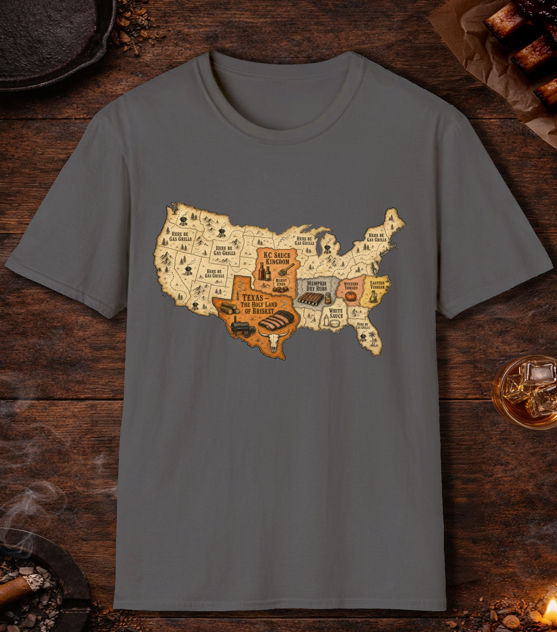 Map of BBQ T-Shirt - Charcoal
