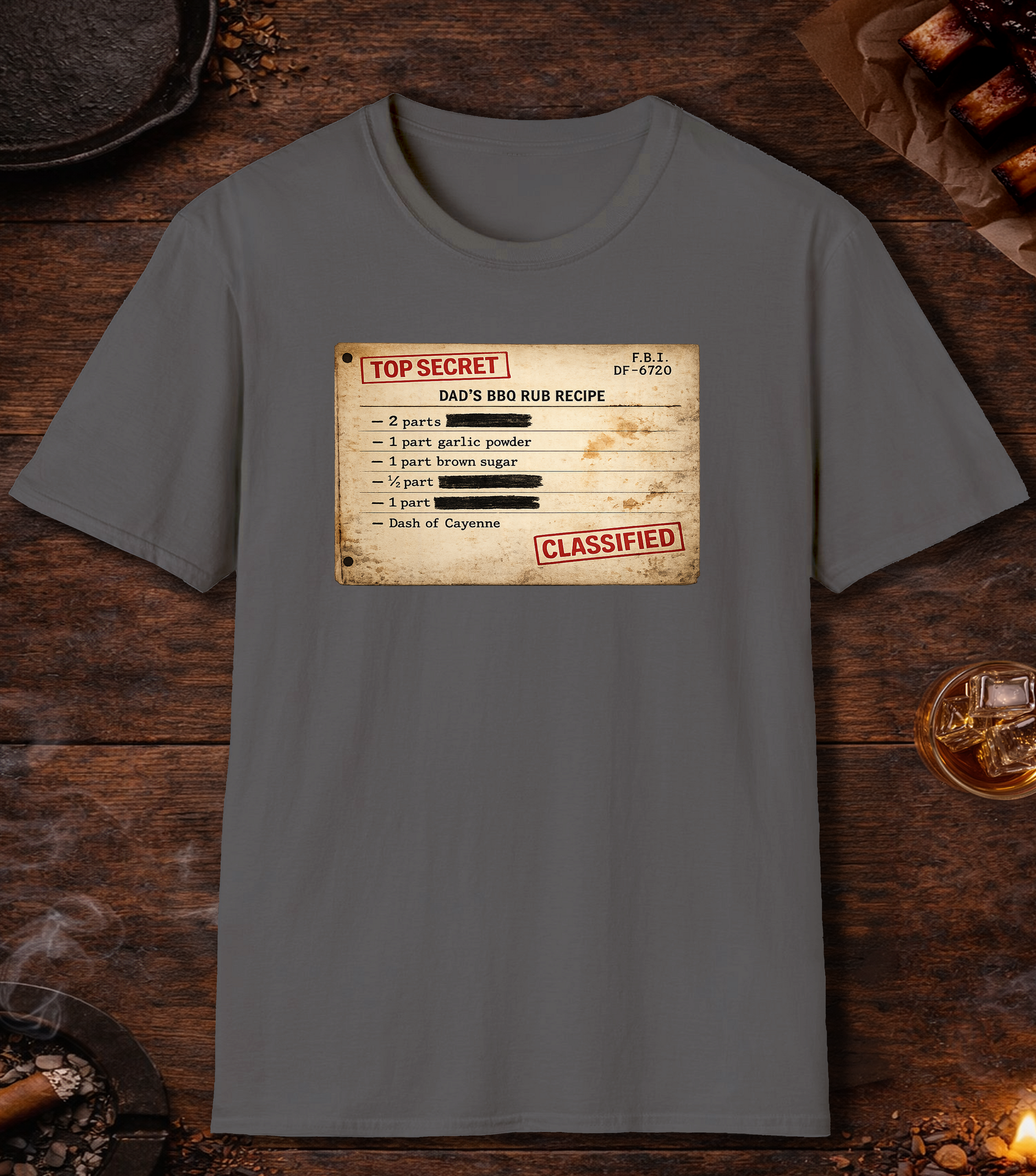 Dads BBQ Rub Recipe T-Shirt - Charcoal