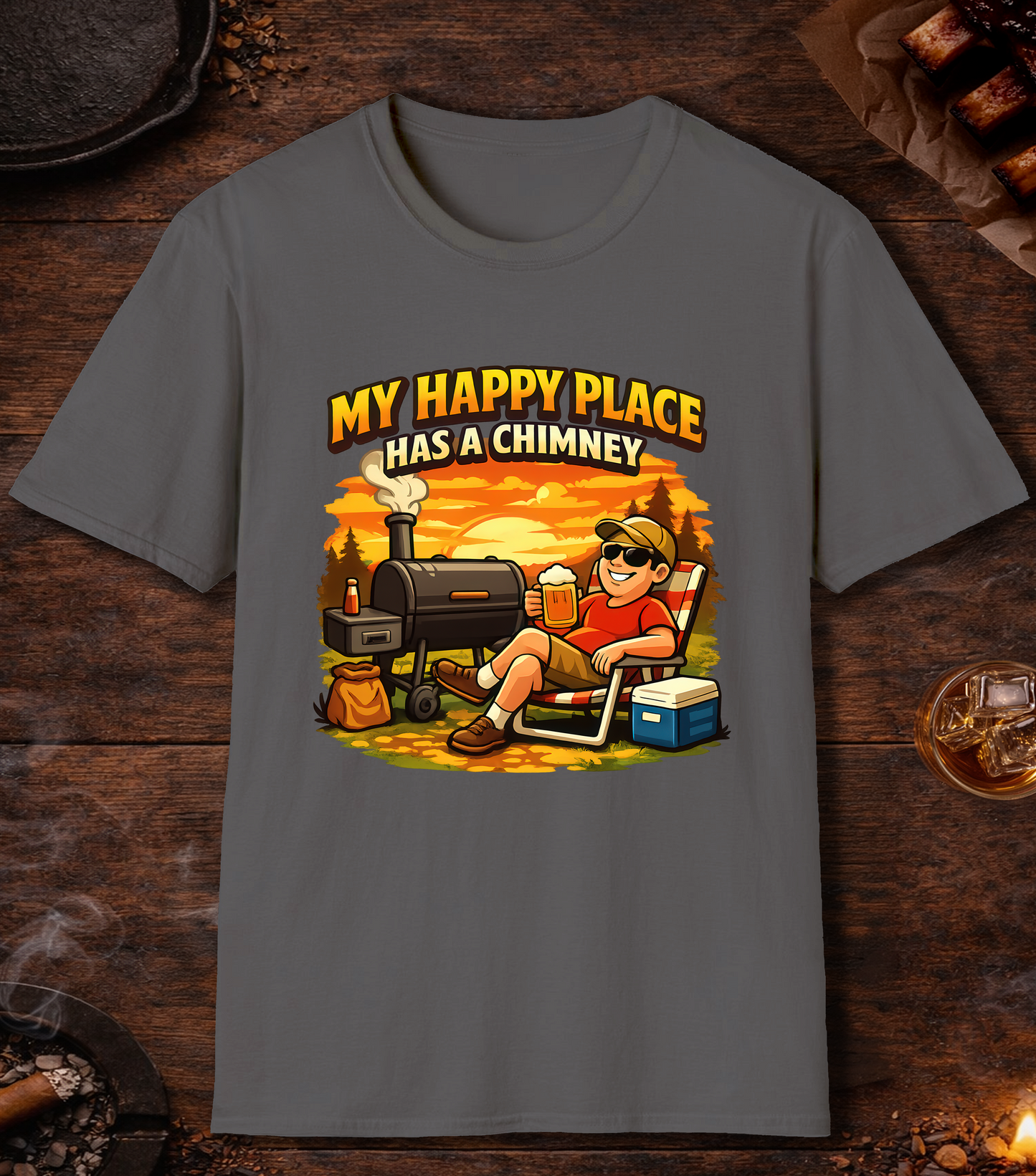 My Happy Place Has A Chimney T-Shirt - Charcoal